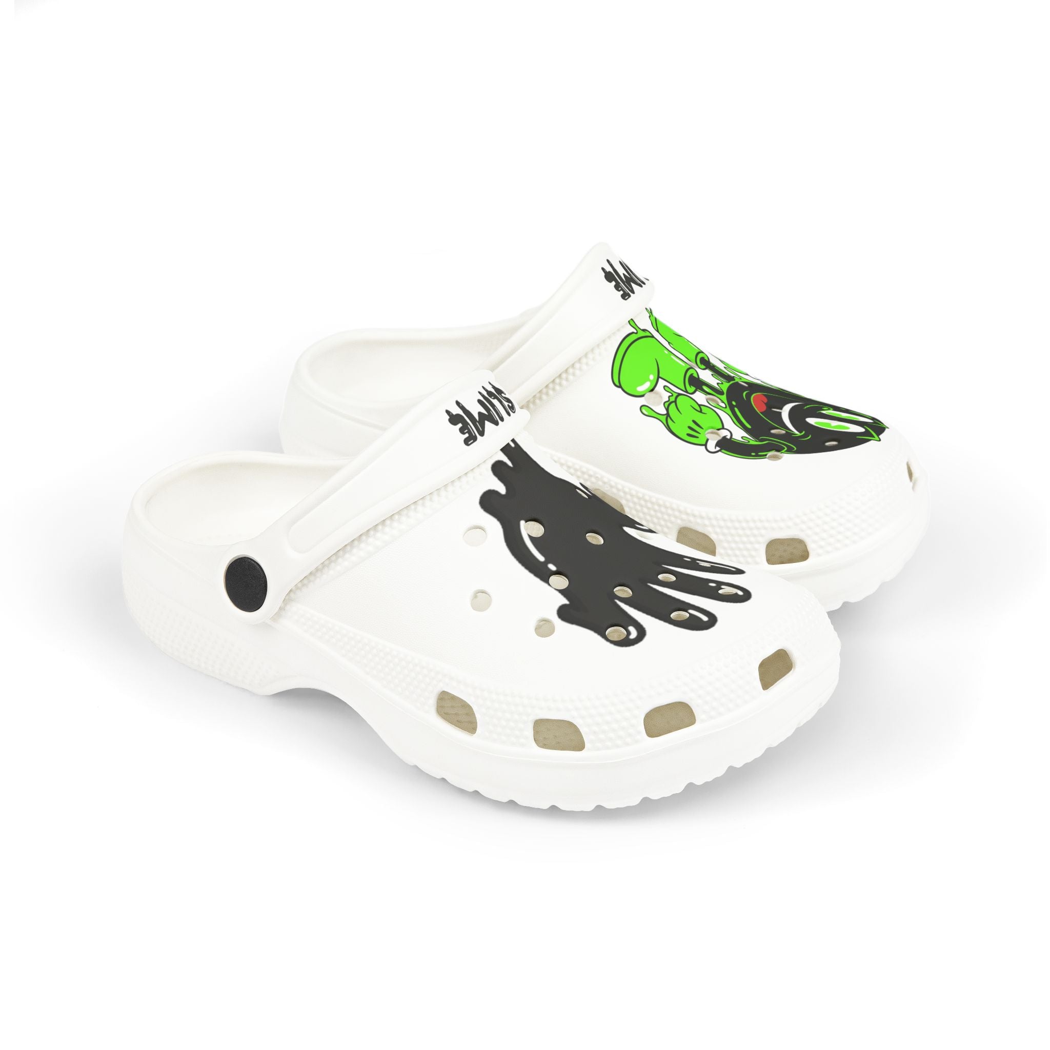 The Slime Shop Kids' EVA Foam Clogs — White / Green & Black Slime AOP (Slimeman Gzzz + Slime Hand)