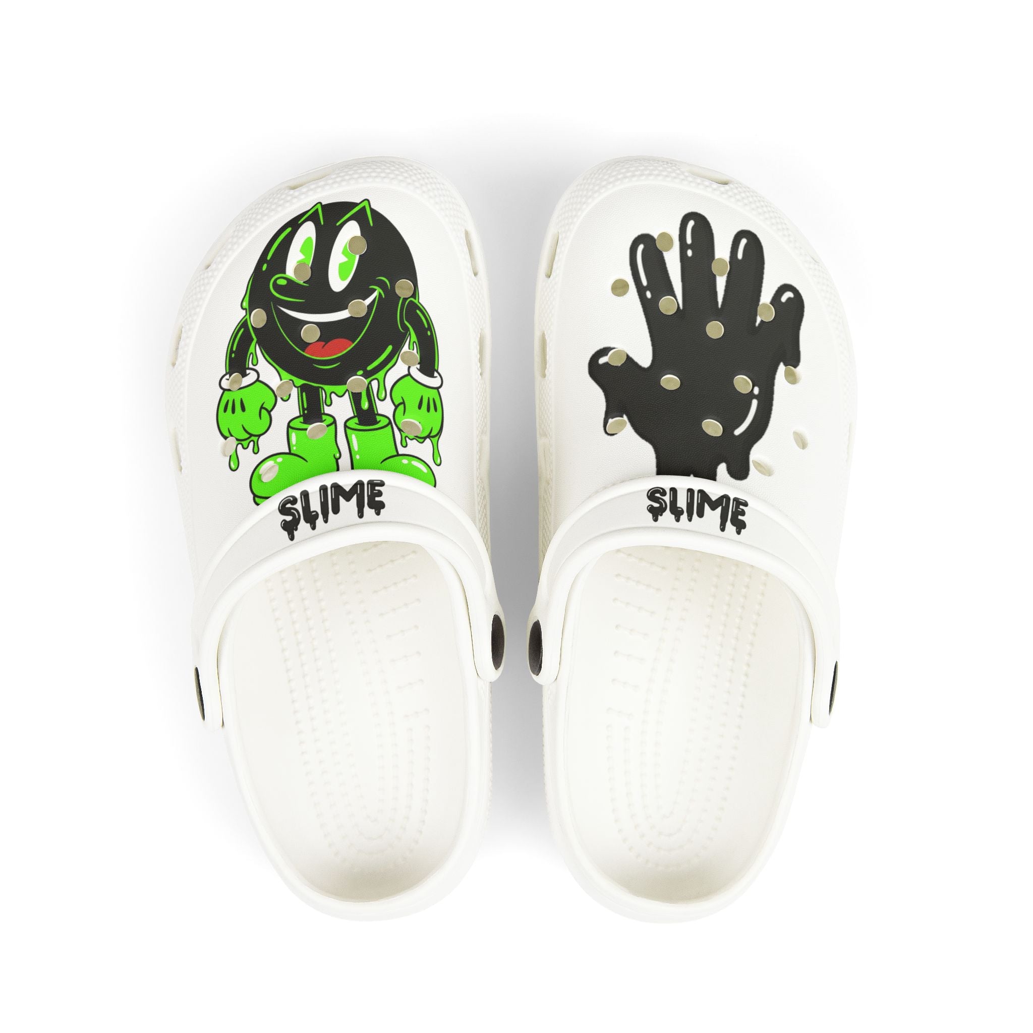 The Slime Shop Kids' EVA Foam Clogs — White / Green & Black Slime AOP (Slimeman Gzzz + Slime Hand)
