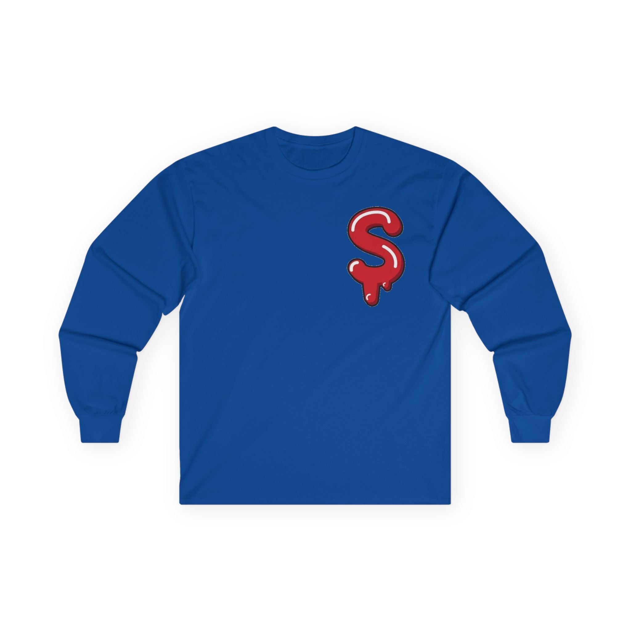 The Slime Shop Ultra Cotton Long-Sleeve Tee — Royal Blue / Red Slime Sircle