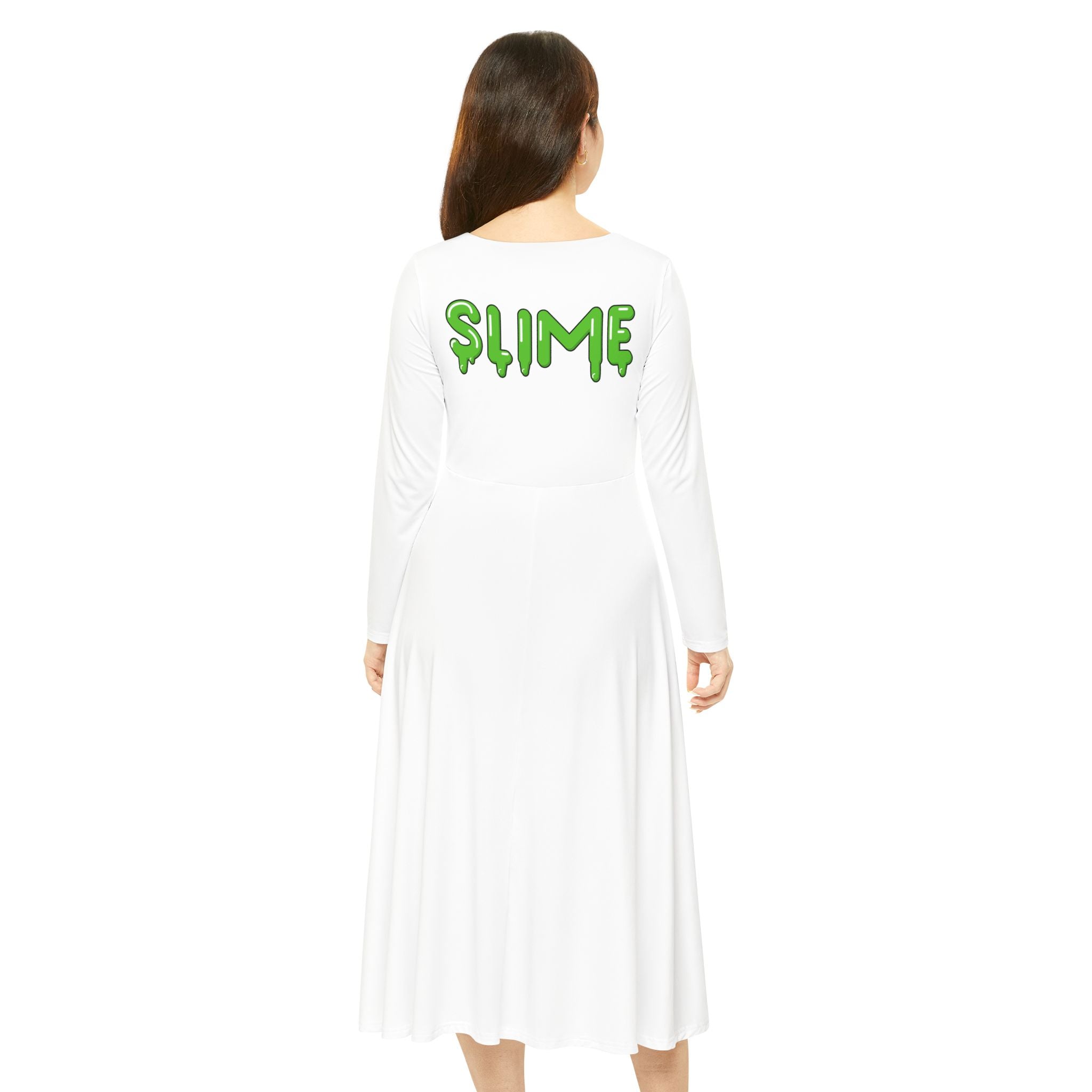 The Slime Shop Women's Long Sleeve Dance Dress — White / Green Slime $