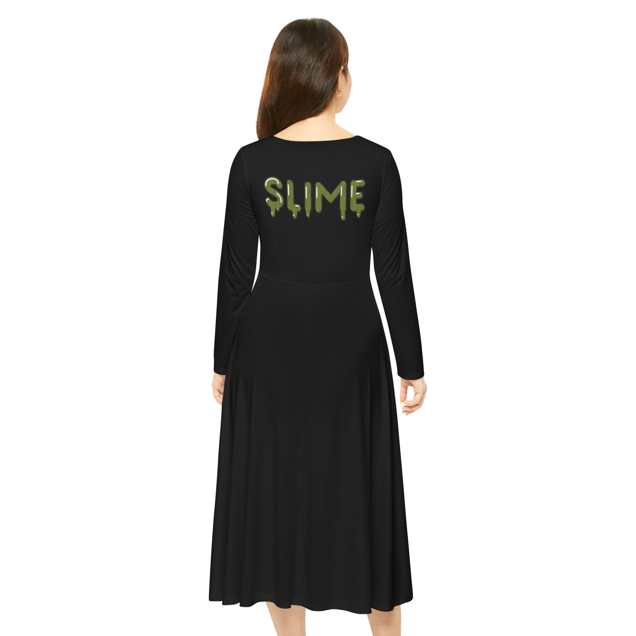 The Slime Shop Women's Long Sleeve Dance Dress — Black / Olive Slime $