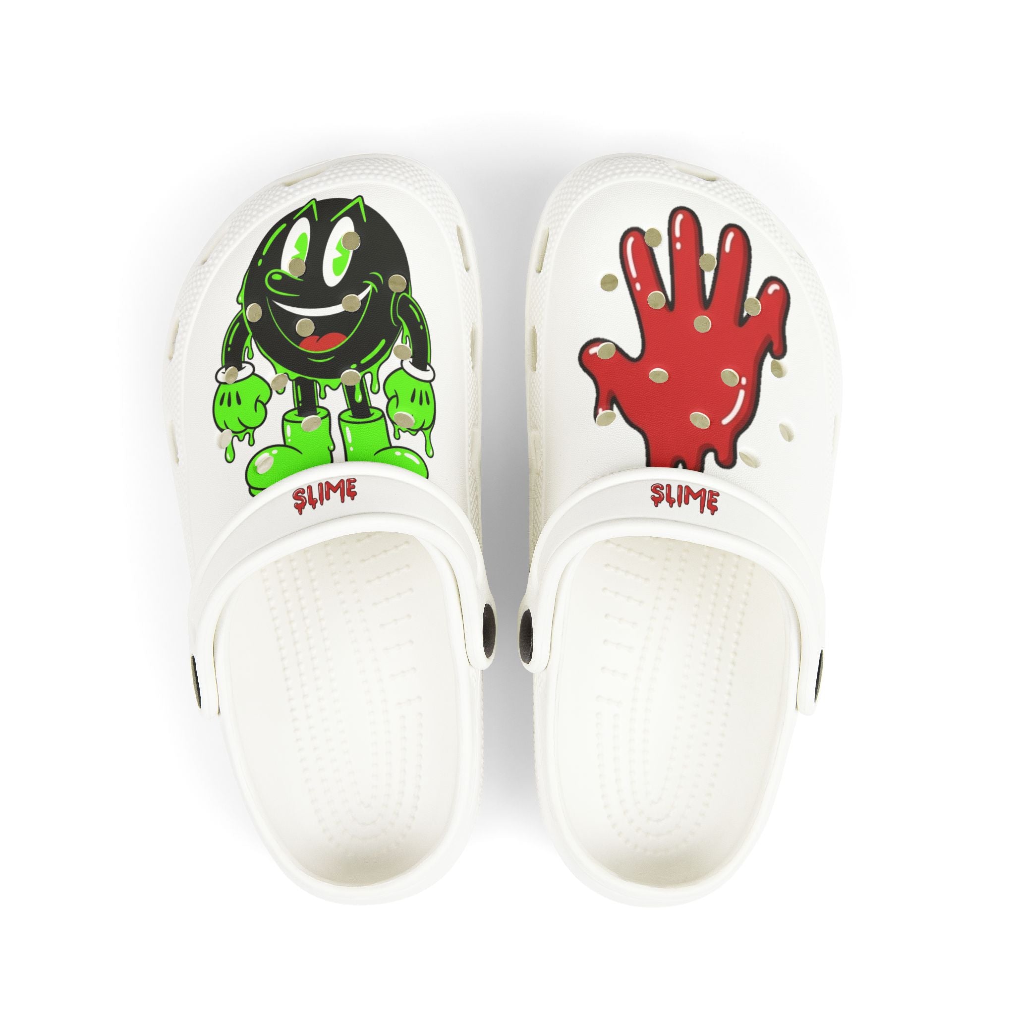 The Slime Shop Kids' EVA Foam Clogs — White / Green & Red Slime AOP (Slimeman Gzzz + Slime In 5)