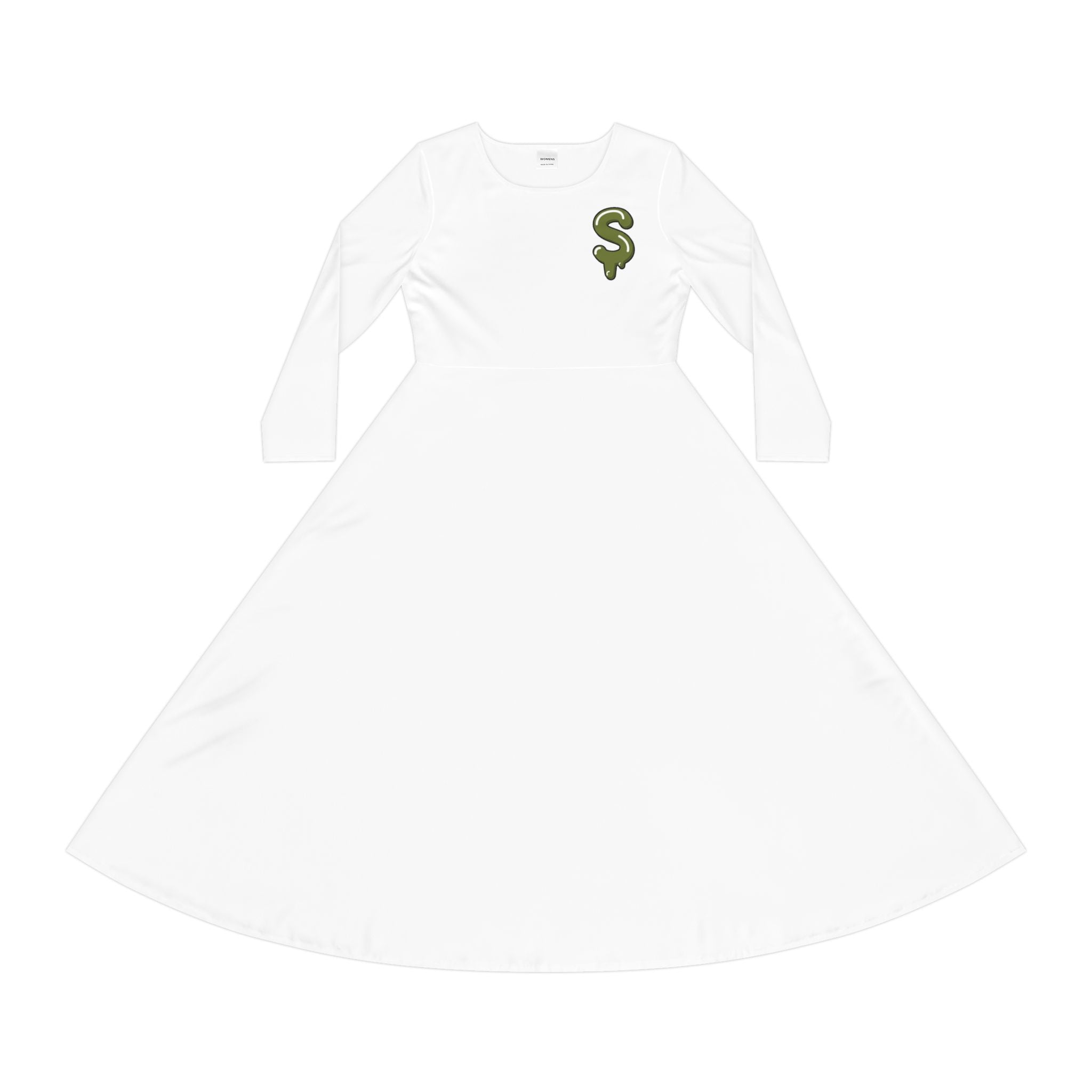 The Slime Shop Women's Long Sleeve Dance Dress — White / Olive Slime $