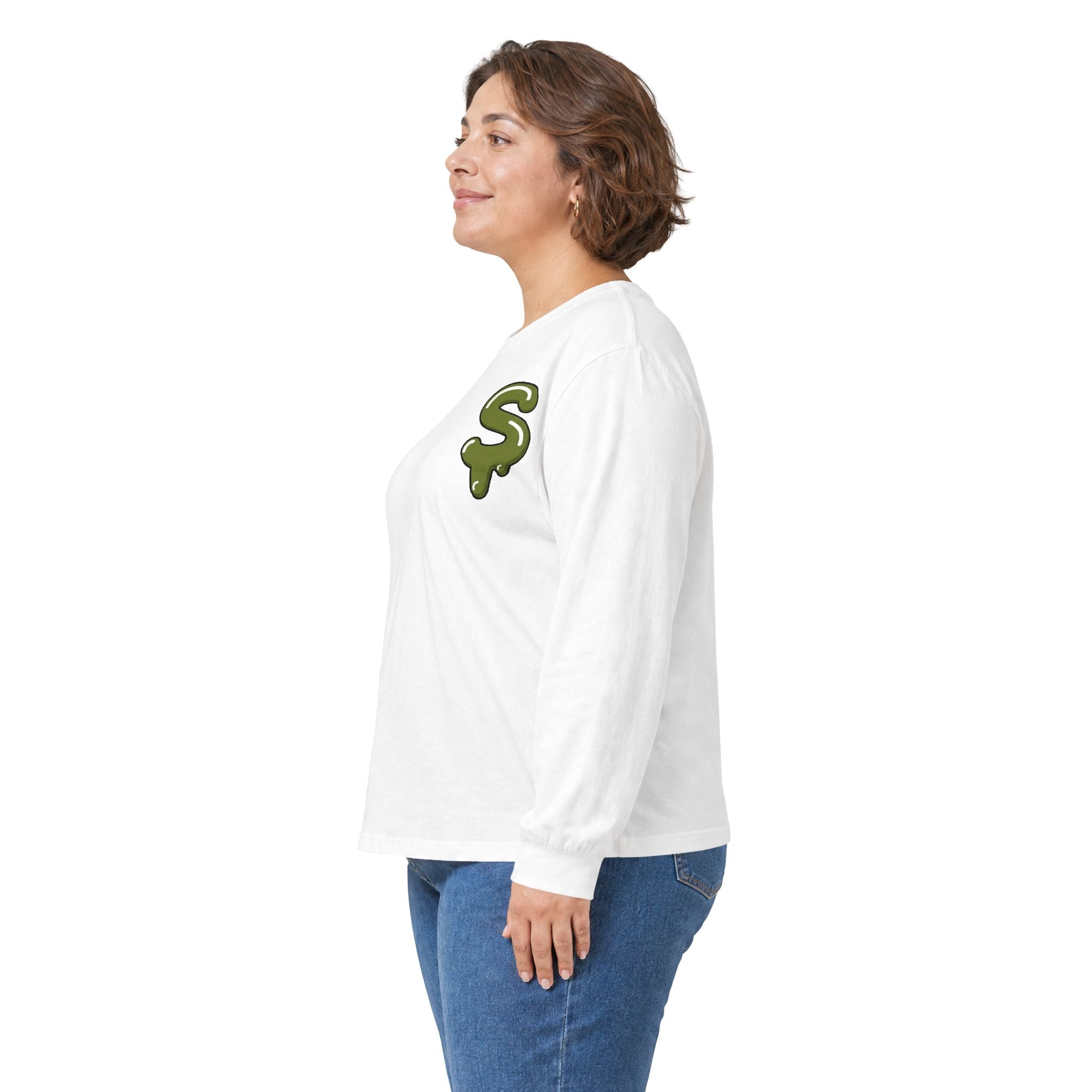 The Slime Shop Ultra Cotton Long-Sleeve — White / Olive Slime-$
