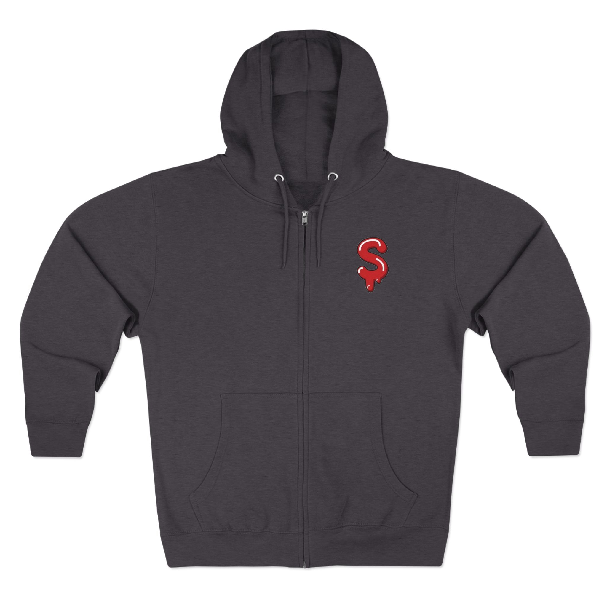 The Slime Shop Zip Hoodie — Heather / Red Slime $