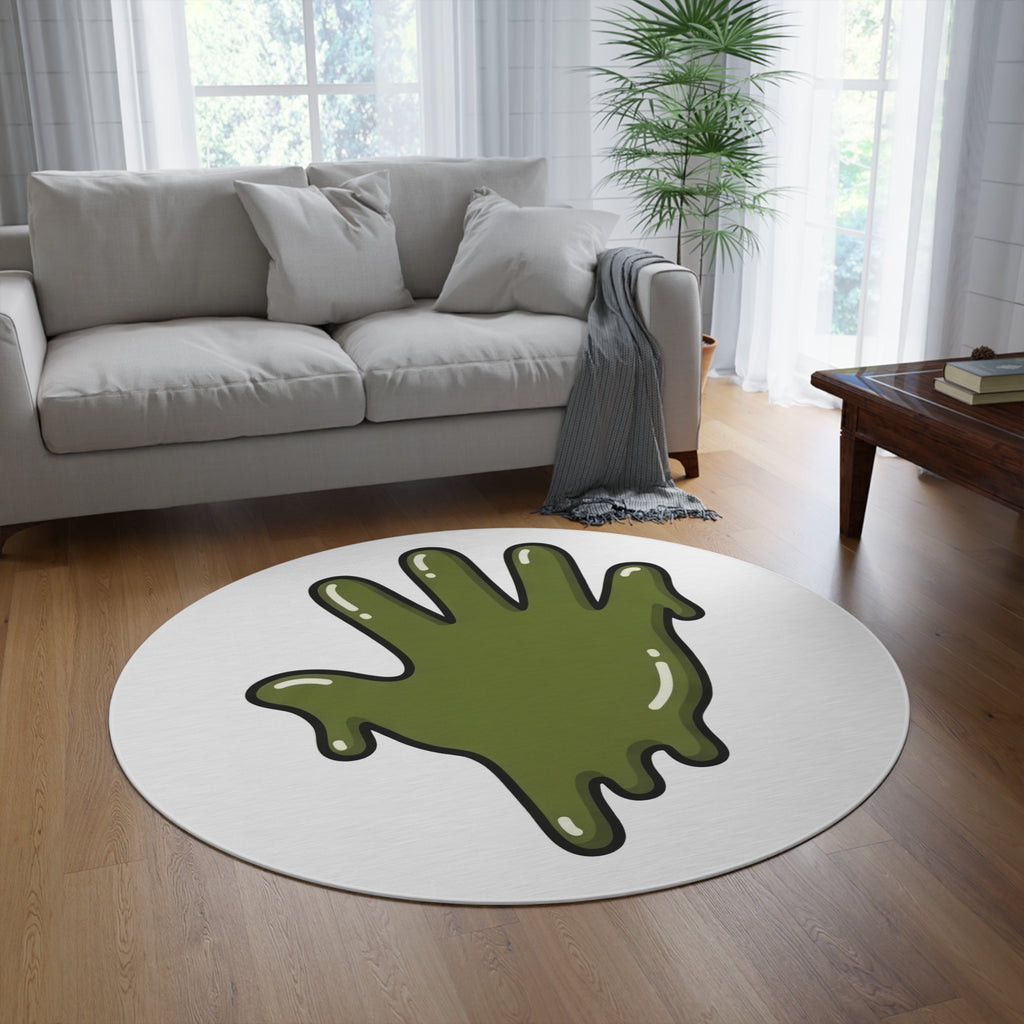 The Slime Shop Round Rug — Slime Hand (Olive)