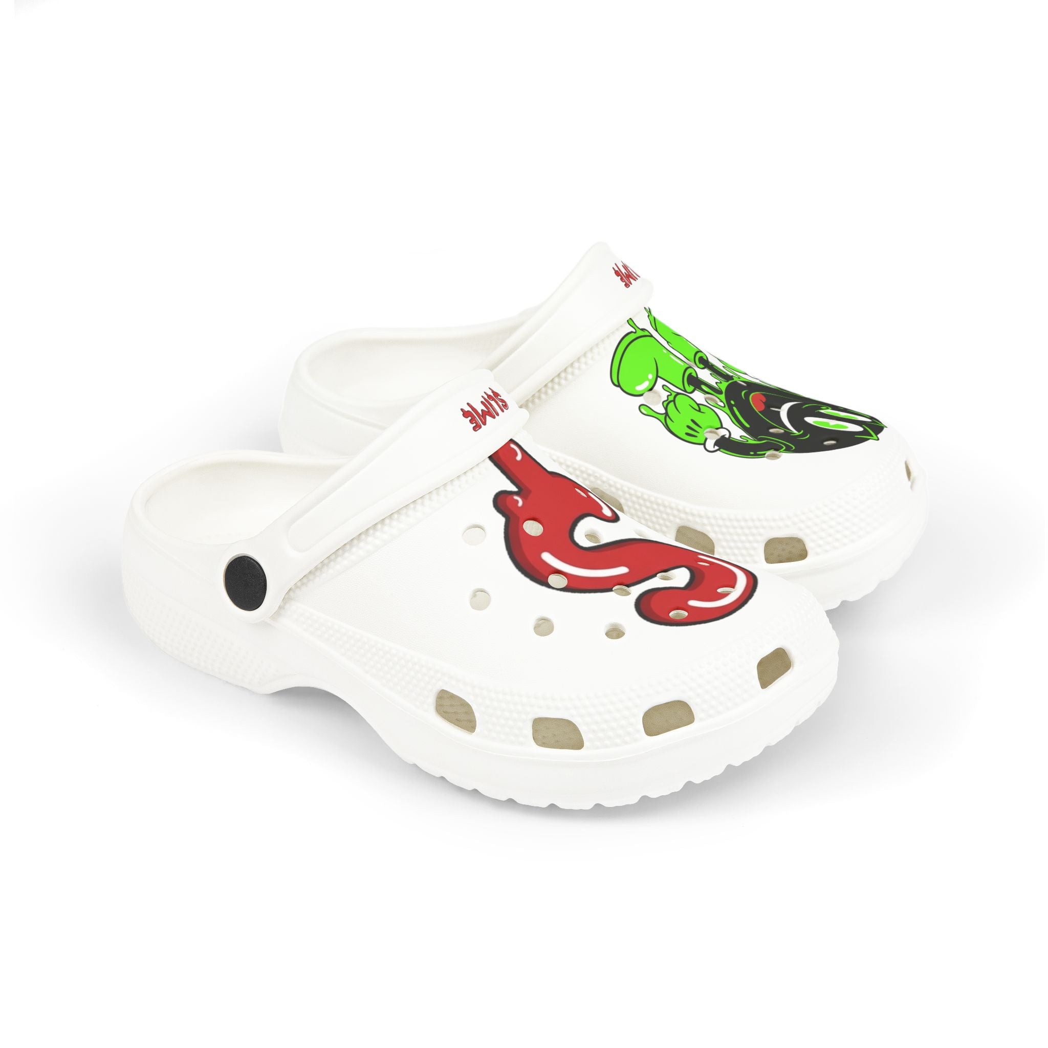 The Slime Shop Kids' EVA Foam Clogs — White / Green & Red Slime AOP (Slimeman Gzzz + Slime Hand)