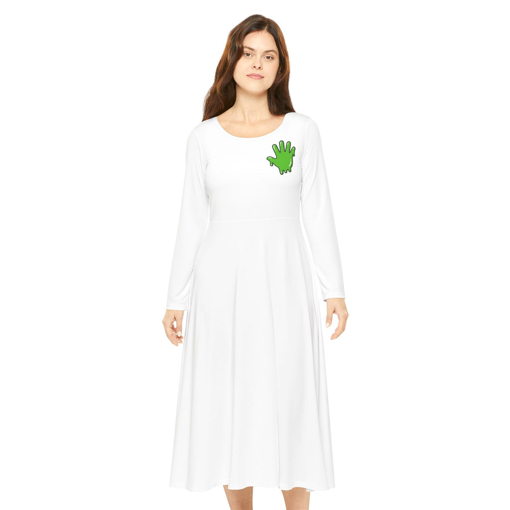 The Slime Shop Women's Long Sleeve Dance Dress — White / Green Slime In 5 (hand)