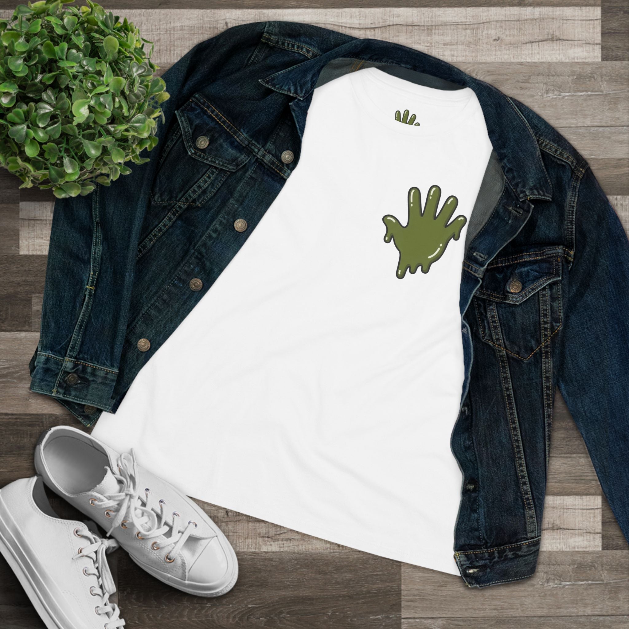 The Slime Shop Women's Tee — White / Olive Slime In 5
