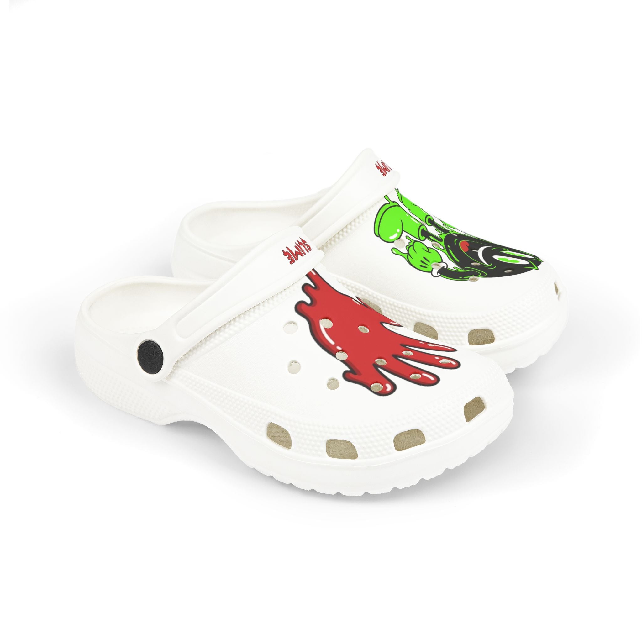 The Slime Shop Kids' EVA Foam Clogs — White / Green & Red Slime AOP (Slimeman Gzzz + Slime In 5)