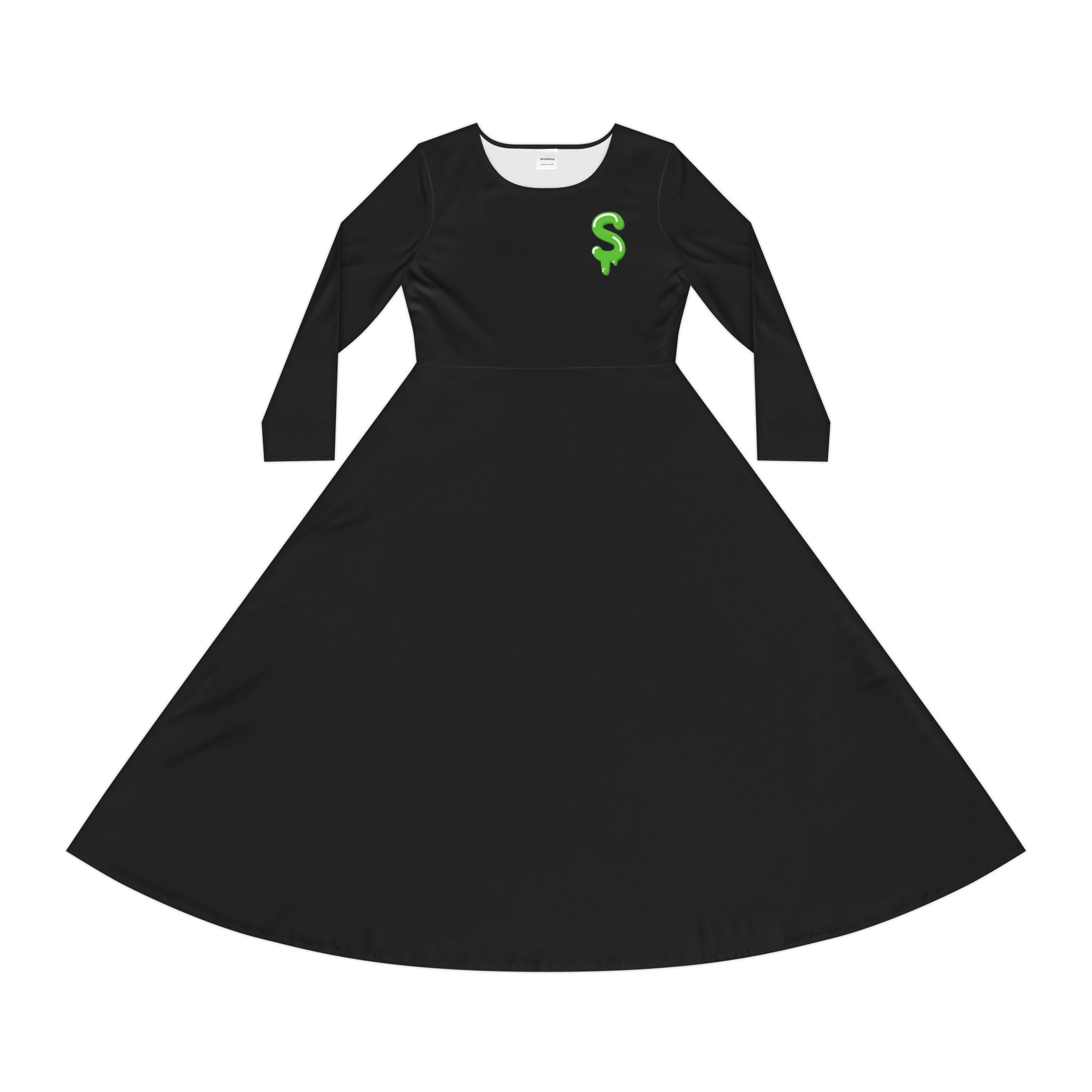 The Slime Shop Women's Long Sleeve Dance Dress — Black / Green Slime $