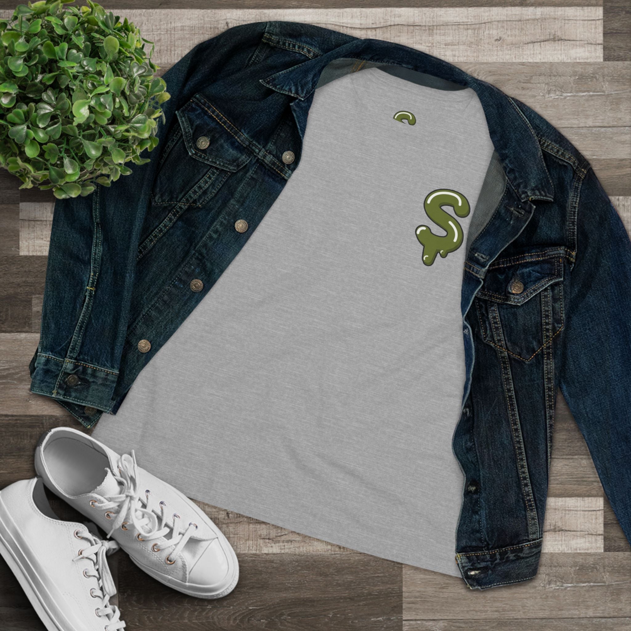 The Slime Shop Women's Tee — White / Olive Slime-$