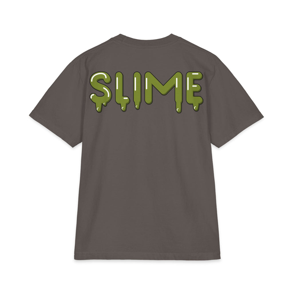 The Slime Shop Max Heavyweight Tee — White / Olive Slime $ Front + SLIME Back