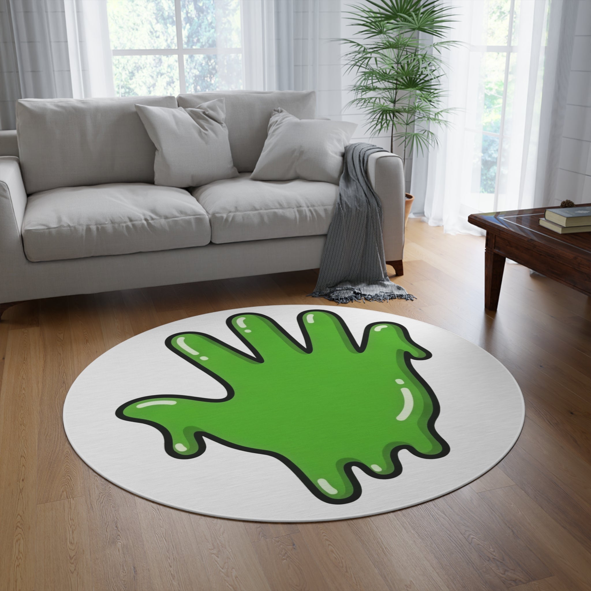 The Slime Shop Round Rug — Slime Hand (Green)