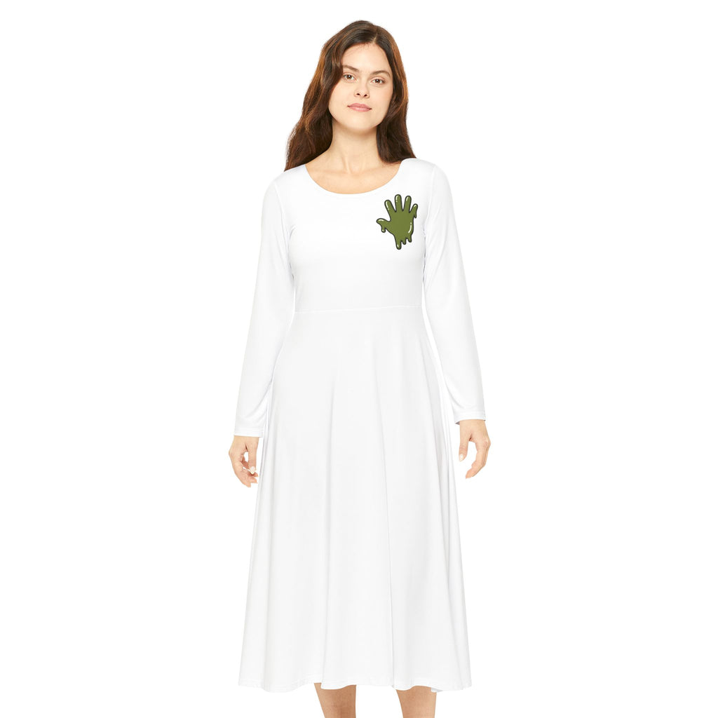 The Slime Shop Women's Long Sleeve Dance Dress — White / Olive Slime In 5 (hand)