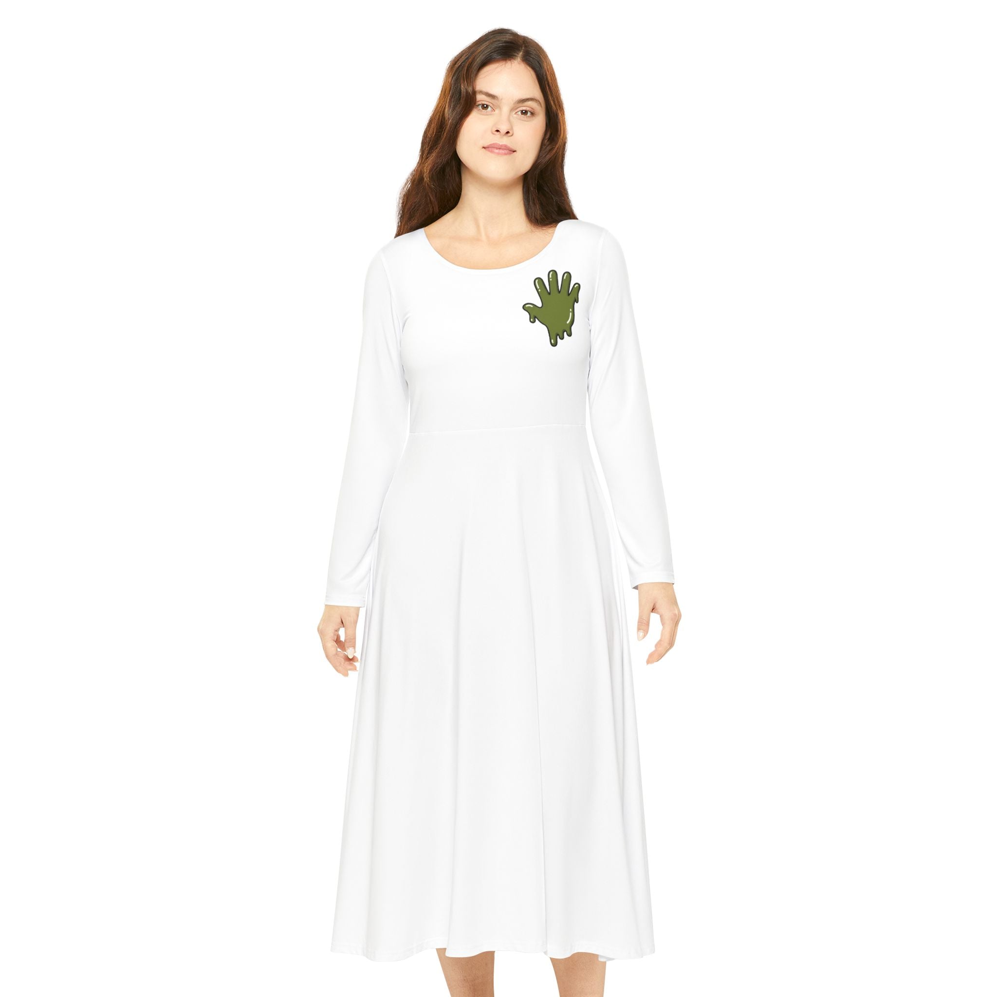 The Slime Shop Women's Long Sleeve Dance Dress — White / Olive Slime In 5 (hand)