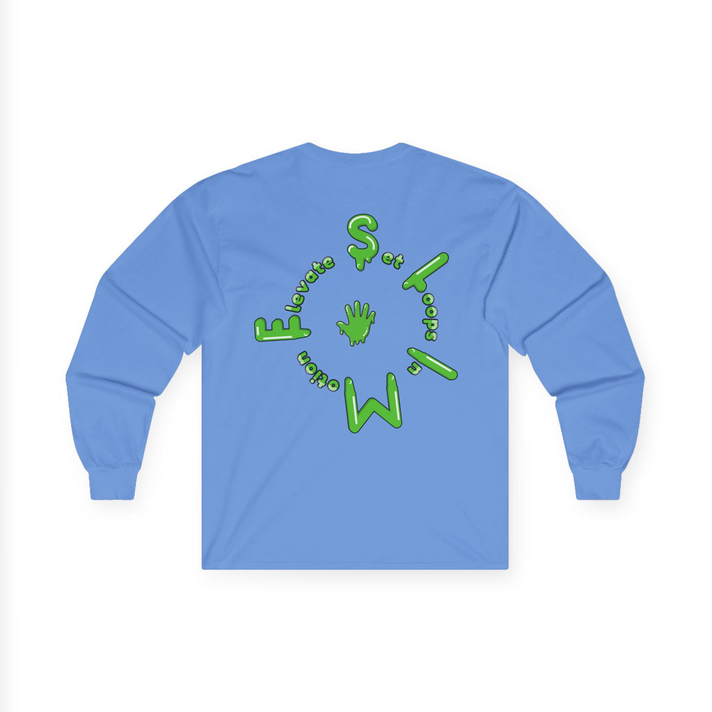 The Slime Shop Ultra Cotton Long-Sleeve Tee — Carolina Blue / Green Slime $
