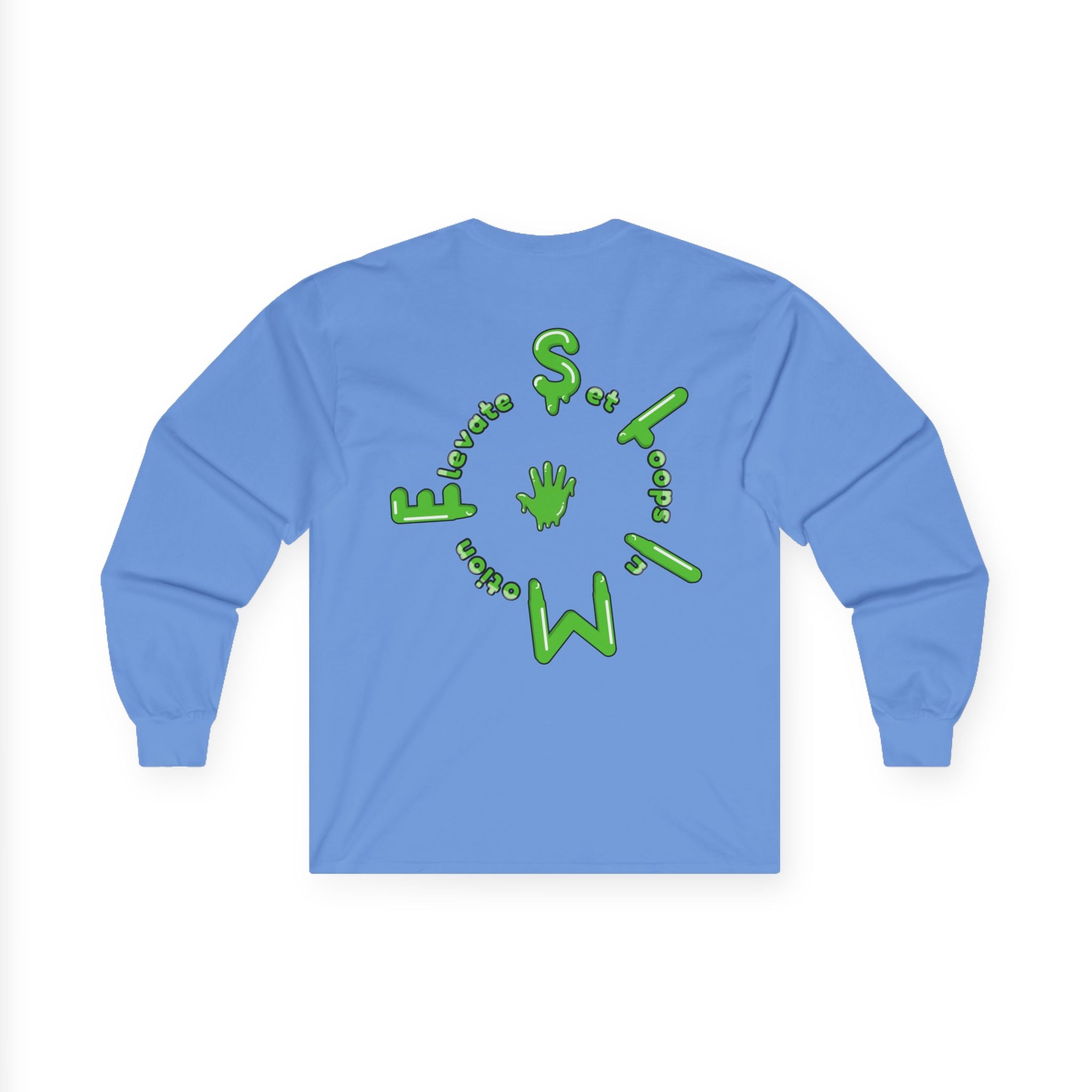 The Slime Shop Ultra Cotton Long-Sleeve Tee — Carolina Blue / Green Slime $
