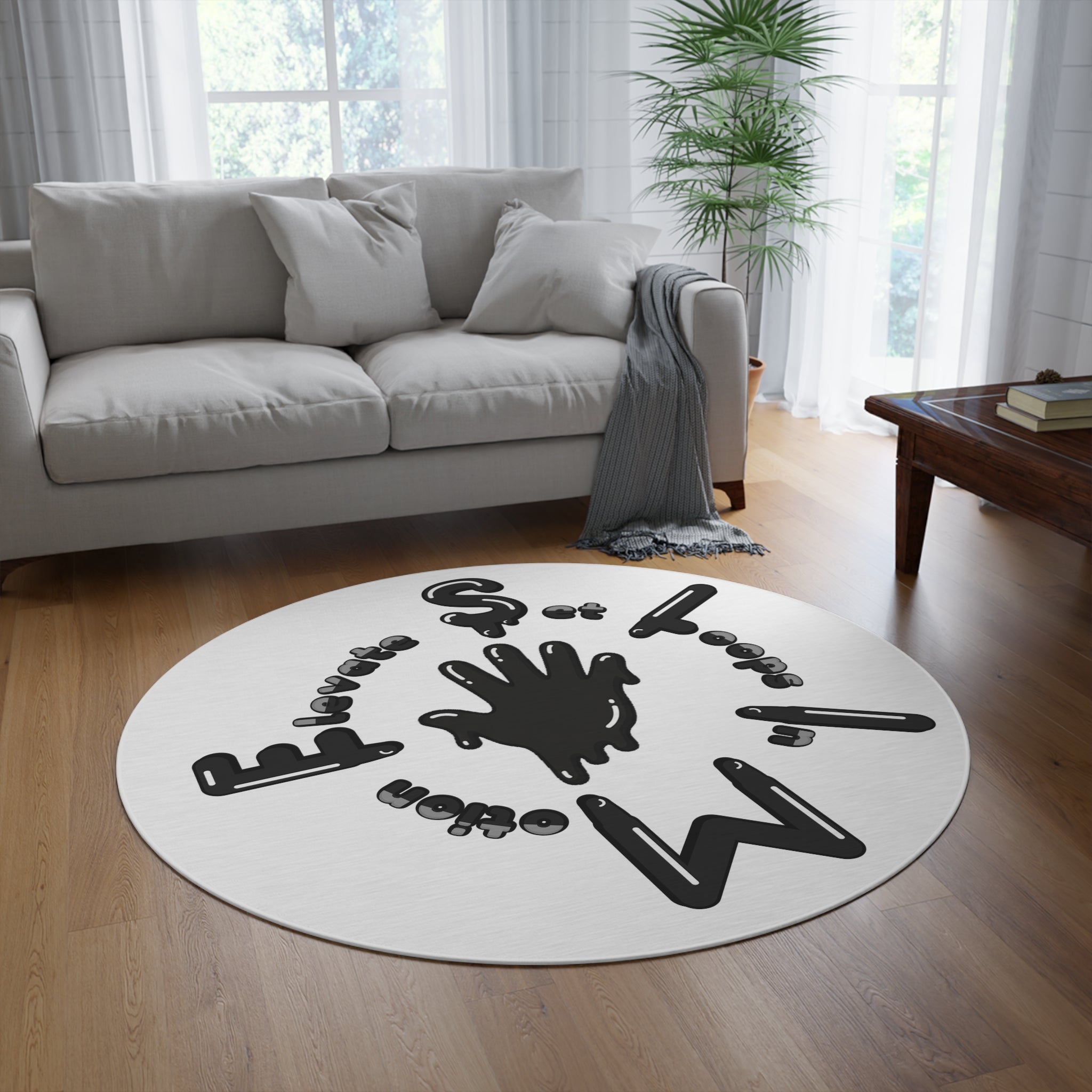 The Slime Shop Round Rug — Hand & Ring (Black)