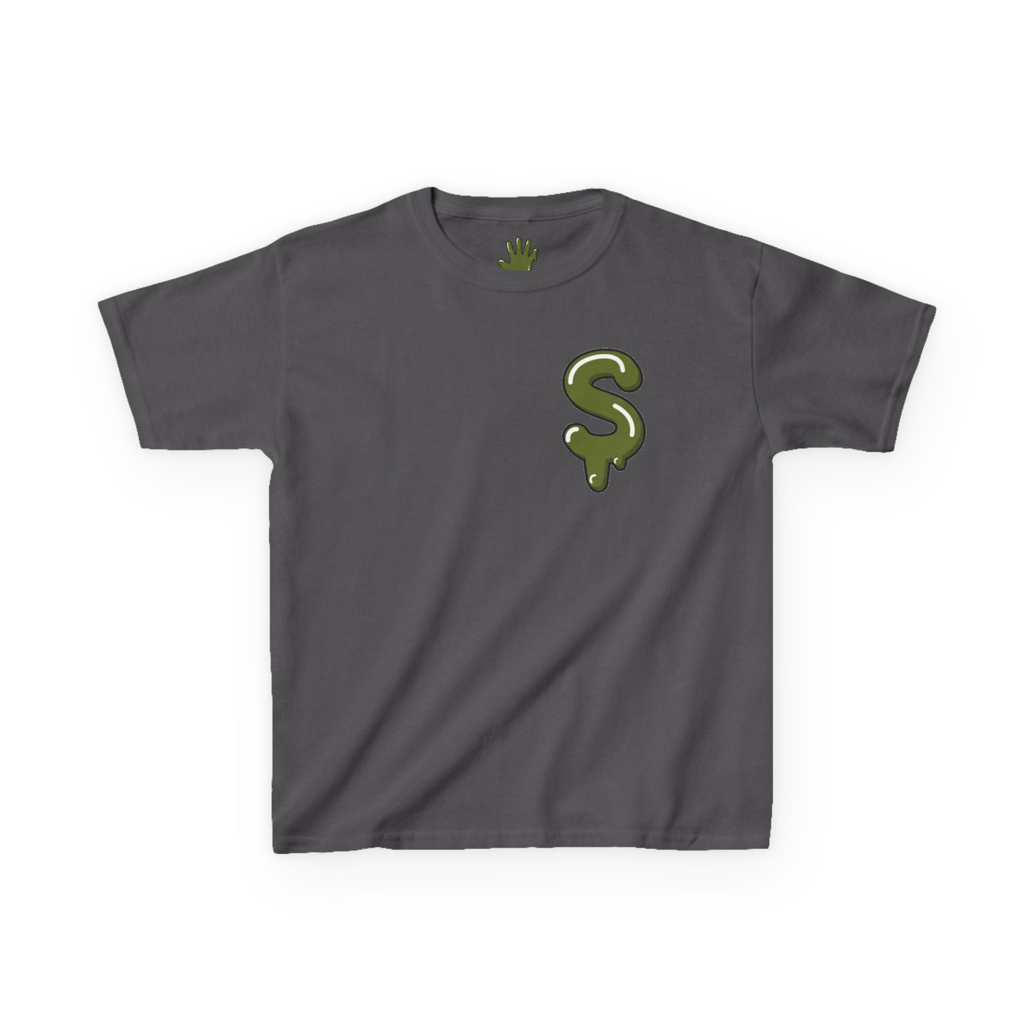 The Slime Shop Kids Heavy Cotton Tee — White / Military Green Slime $