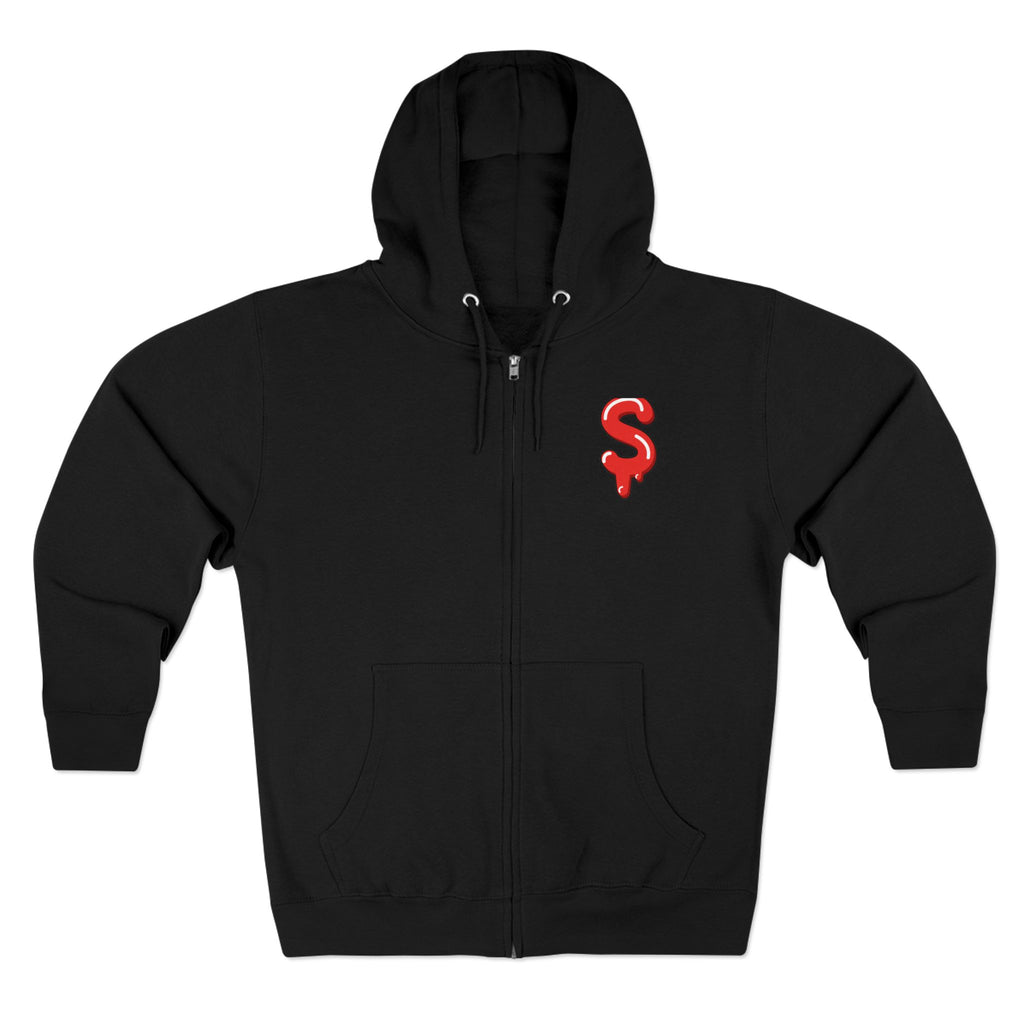 The Slime Shop Zip Hoodie — Heather / Red Slime $