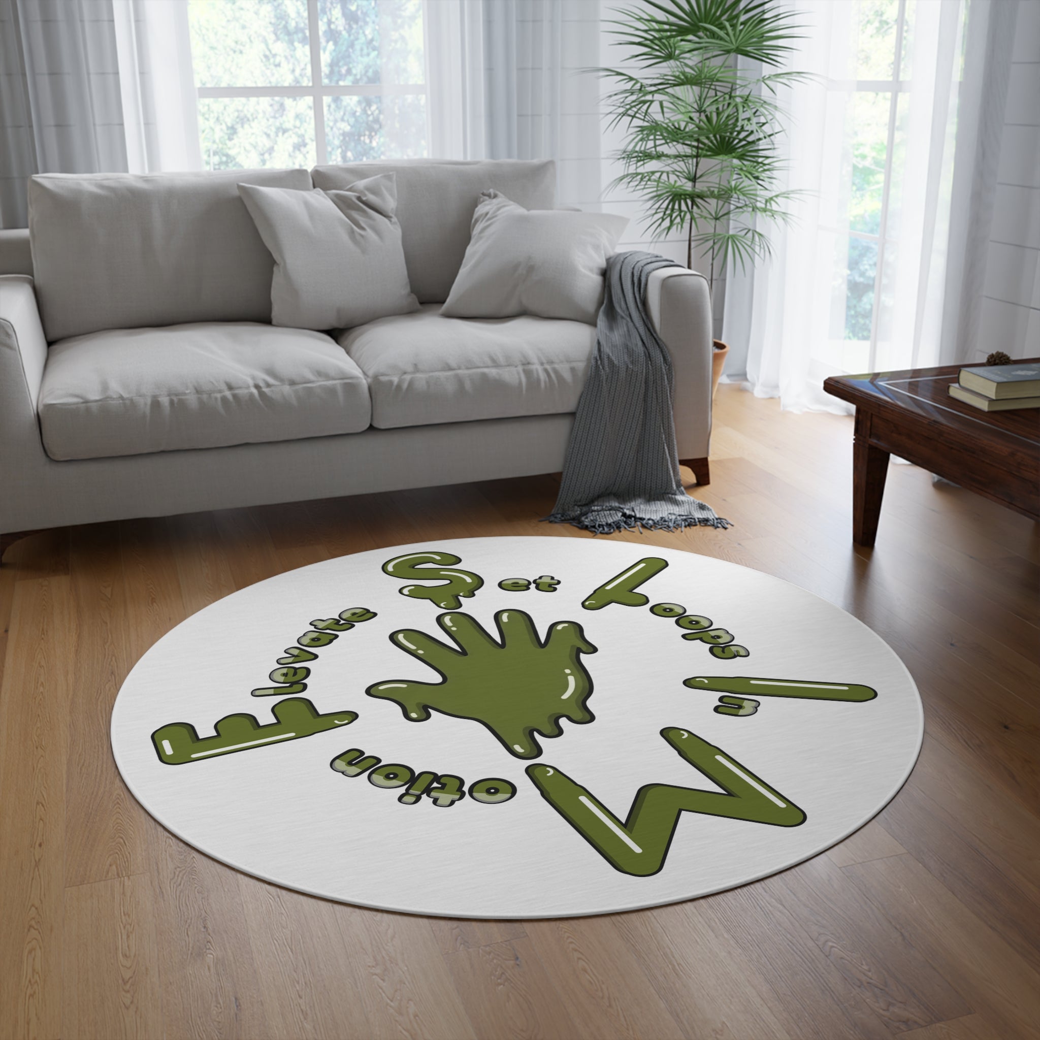 The Slime Shop Round Rug — Hand & Ring (Olive)
