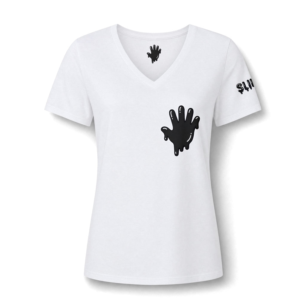 The Slime Shop Women's V-Neck Tee — White / Black Slime In 5