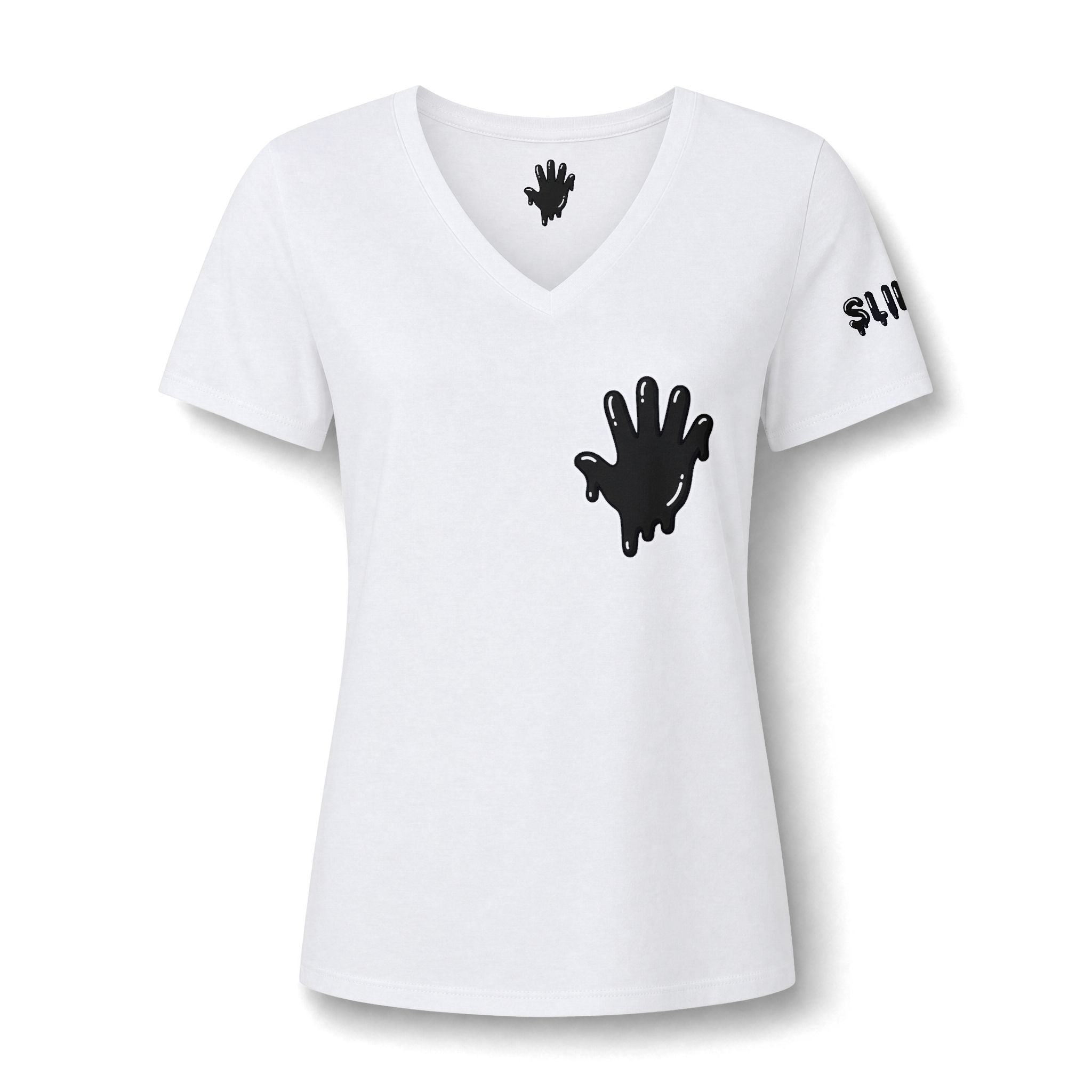 The Slime Shop Women's V-Neck Tee — White / Black Slime In 5