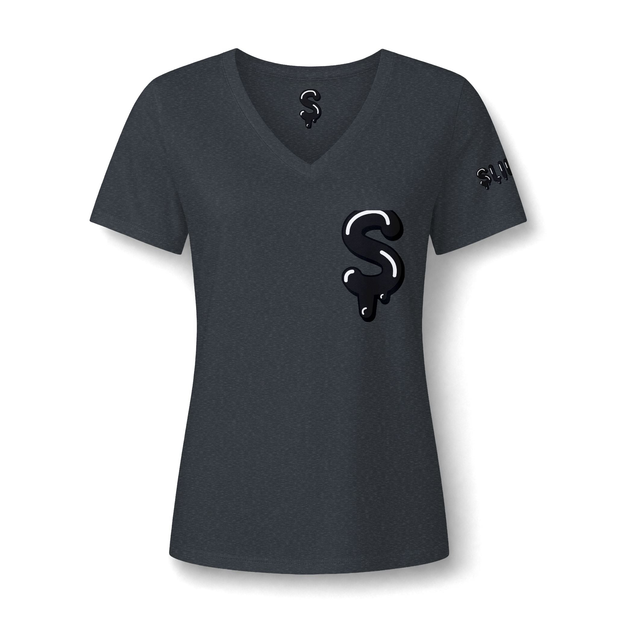 The Slime Shop Women's V-Neck Tee — White / Black Slime $
