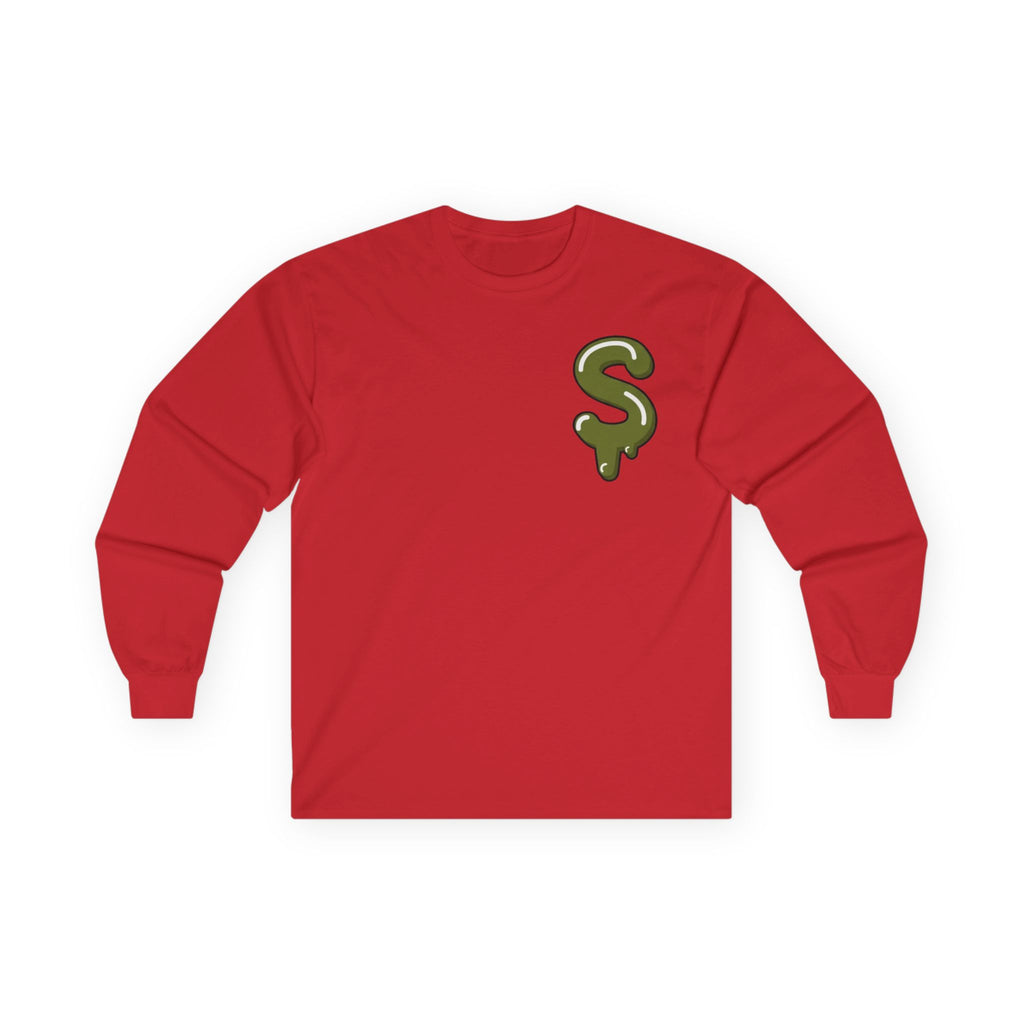 The Slime Shop Ultra Cotton Long-Sleeve — White / Olive Slime-$