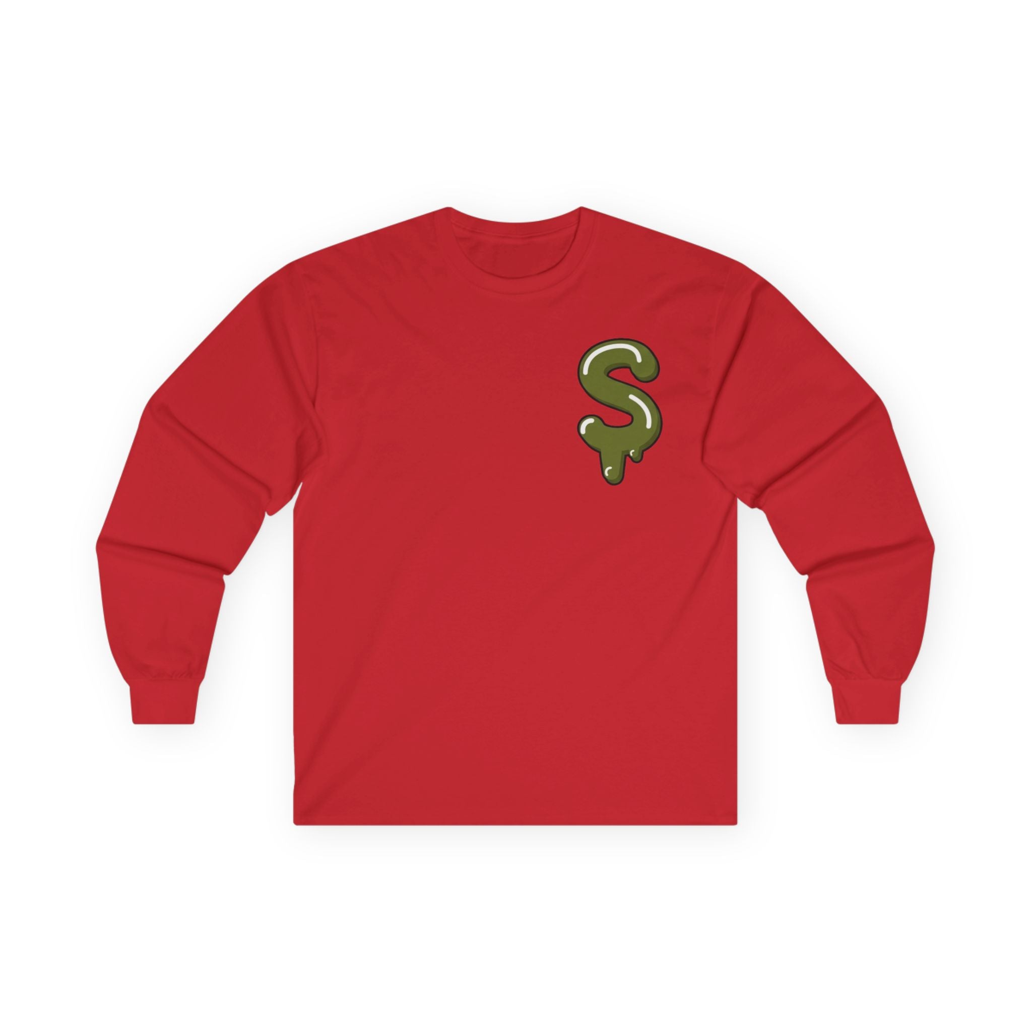 The Slime Shop Ultra Cotton Long-Sleeve — White / Olive Slime-$