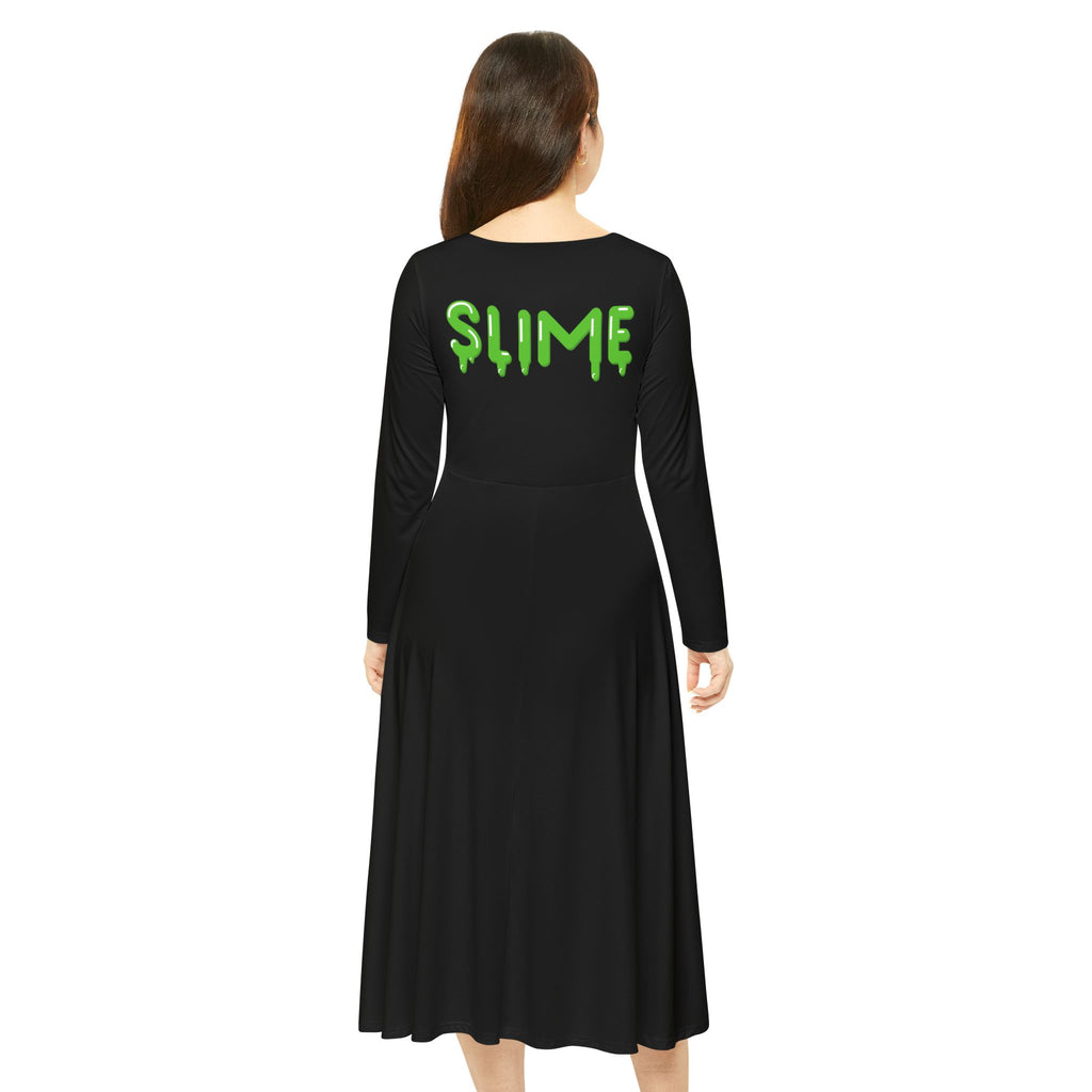 The Slime Shop Women's Long Sleeve Dance Dress — Black / Green Slime In 5 (hand)