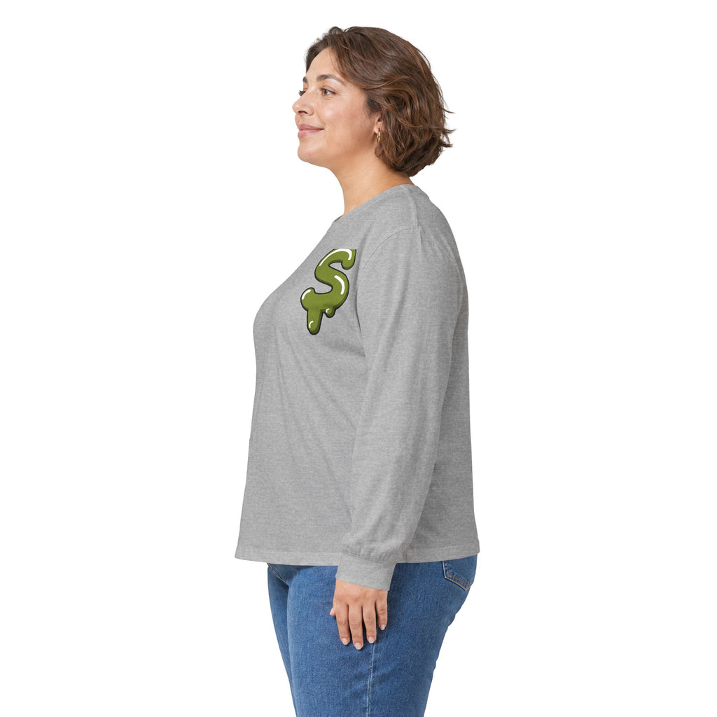 The Slime Shop Ultra Cotton Long-Sleeve — White / Olive Slime-$
