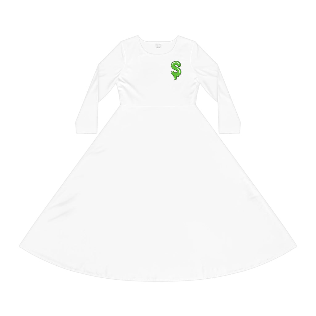 The Slime Shop Women's Long Sleeve Dance Dress — White / Green Slime $