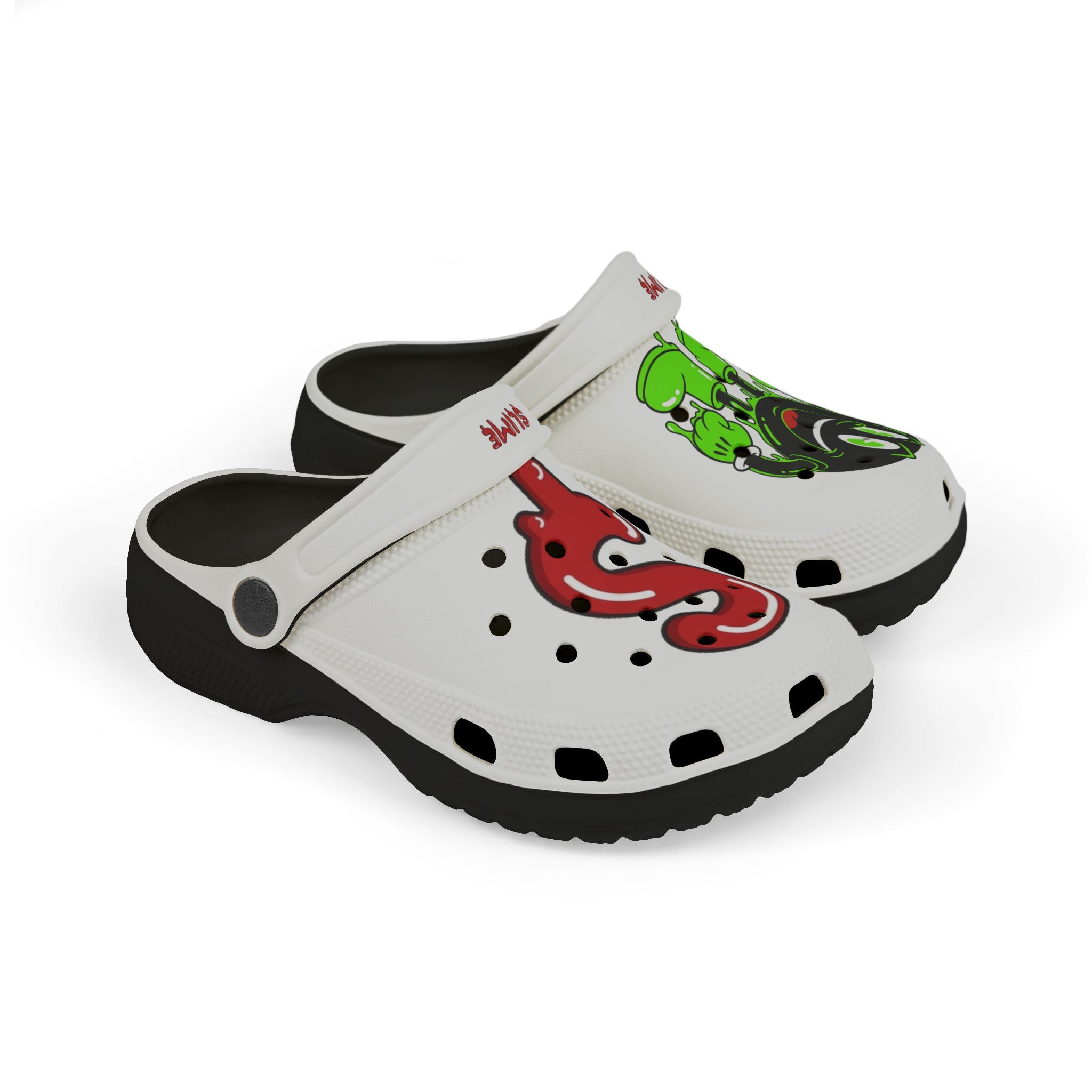 The Slime Shop Kids' EVA Foam Clogs — White / Green & Red Slime AOP (Slimeman Gzzz + Slime Hand)
