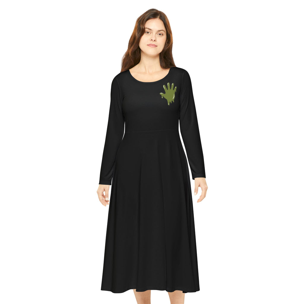 The Slime Shop Women's Long Sleeve Dance Dress — Black / Olive Slime In 5 (hand)