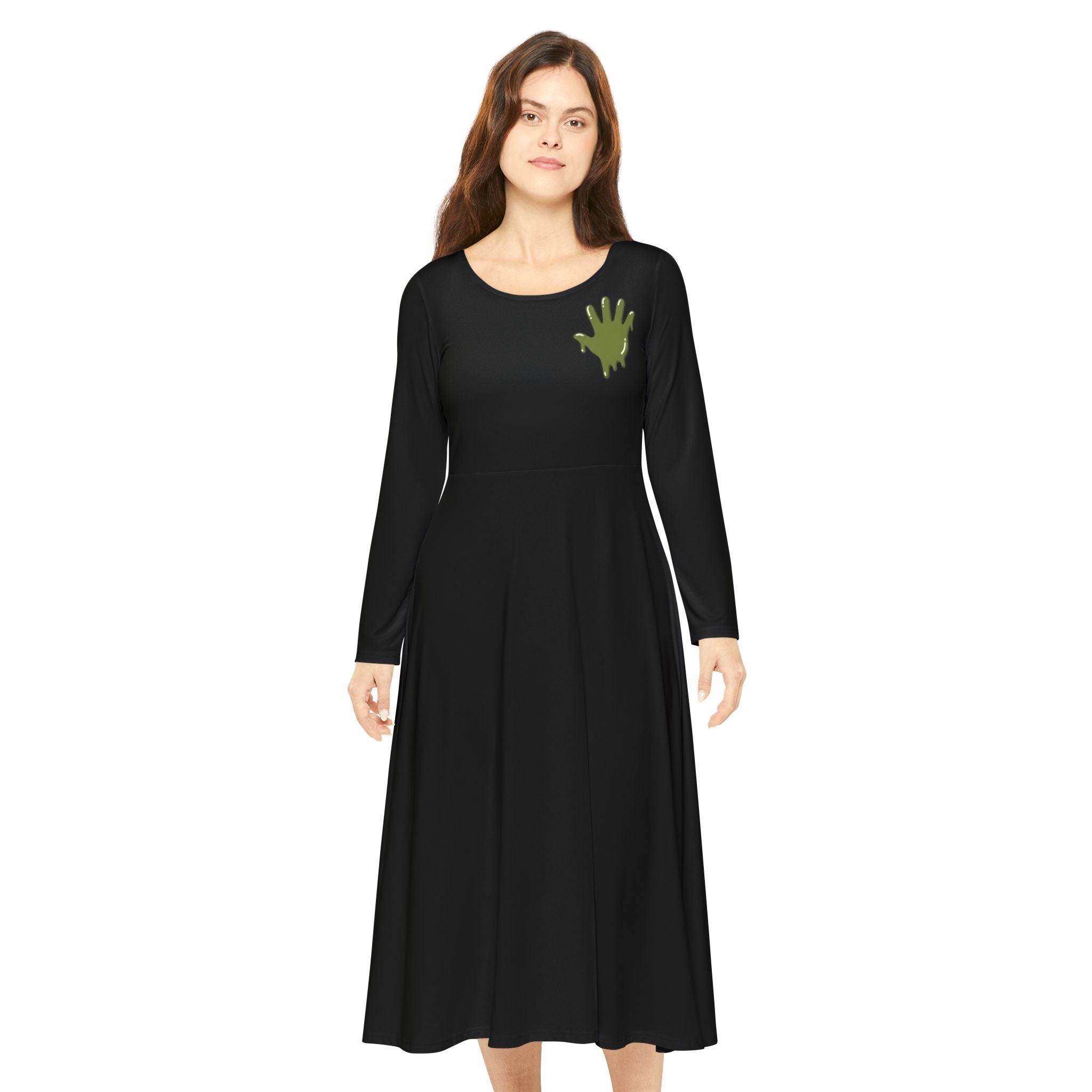The Slime Shop Women's Long Sleeve Dance Dress — Black / Olive Slime In 5 (hand)