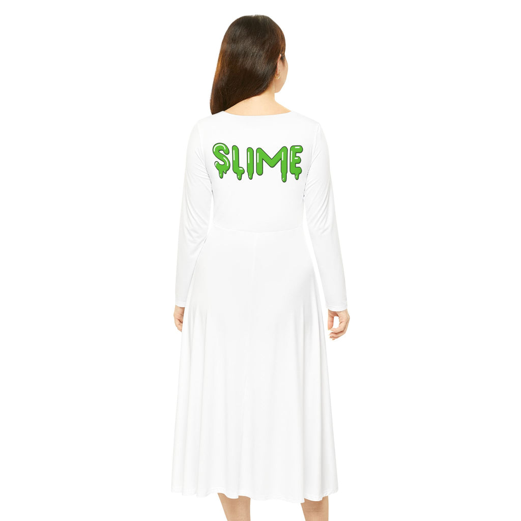 The Slime Shop Women's Long Sleeve Dance Dress — White / Green Slime In 5 (hand)