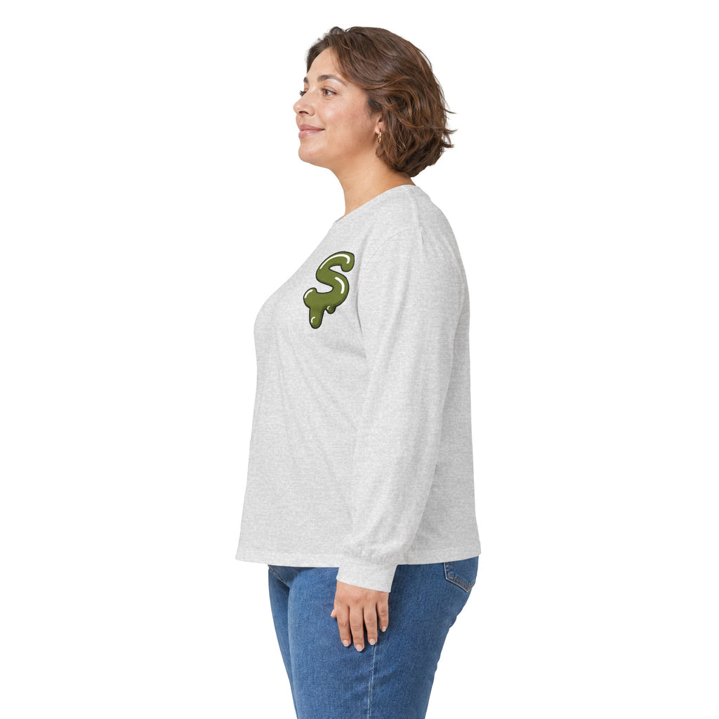 The Slime Shop Ultra Cotton Long-Sleeve — White / Olive Slime-$