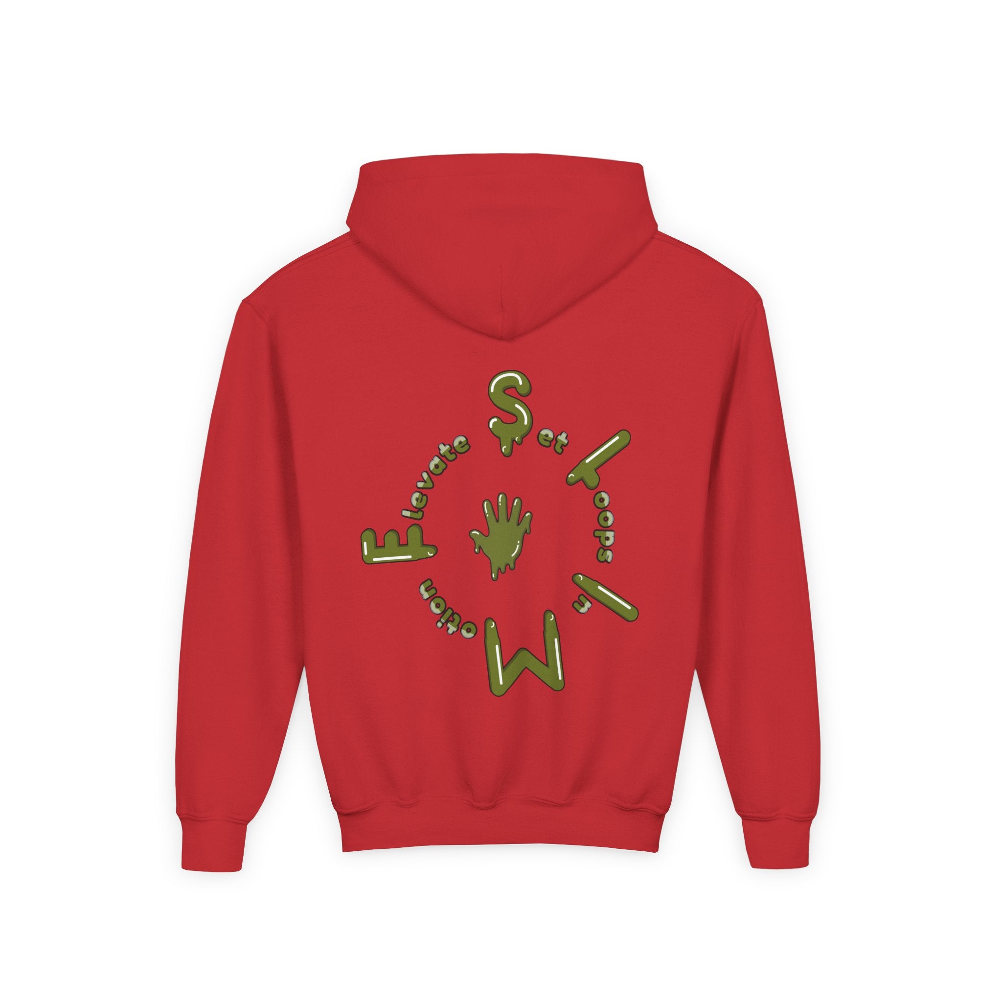 The Slime Shop Youth Hoodie — Red / Army Green Slime $