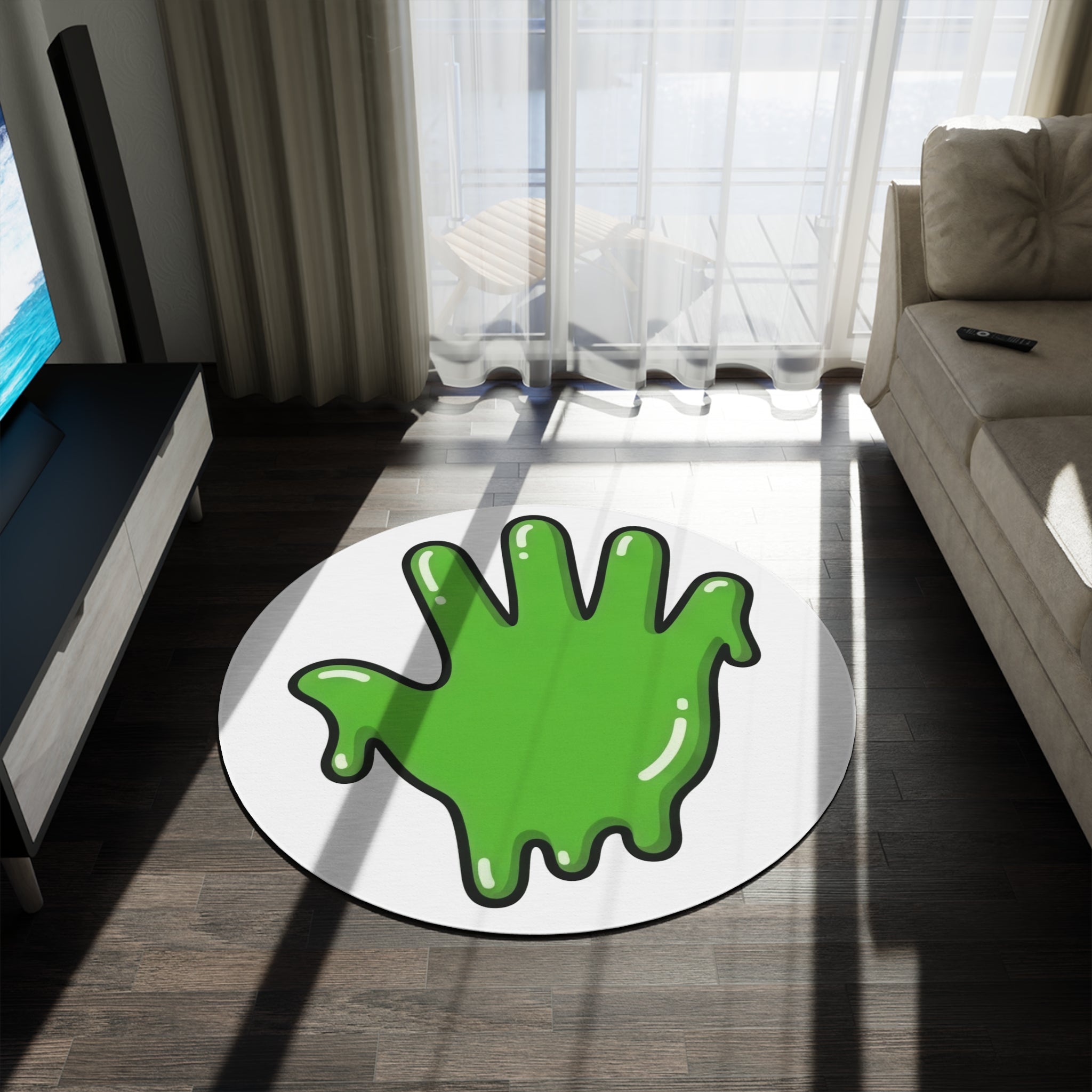 The Slime Shop Round Rug — Slime Hand (Green)