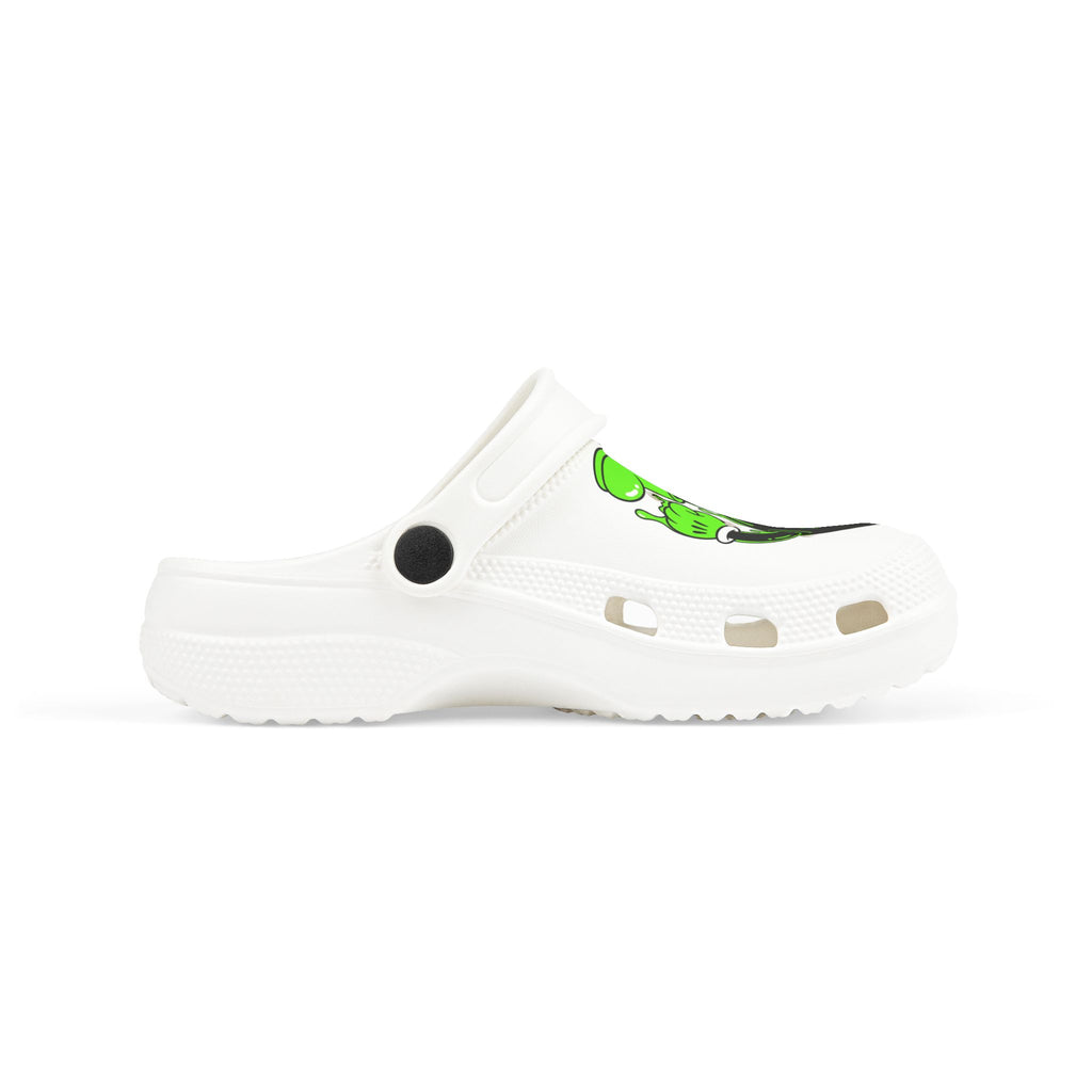 The Slime Shop Kids' EVA Foam Clogs — White / Green & Black Slime AOP (Slimeman Gzzz + Slime Hand)