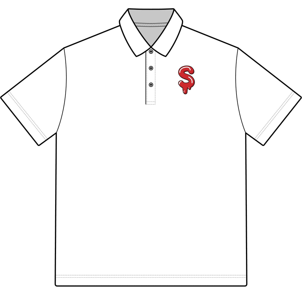 The Slime Shop Pique Polo — White / Red Slime-$