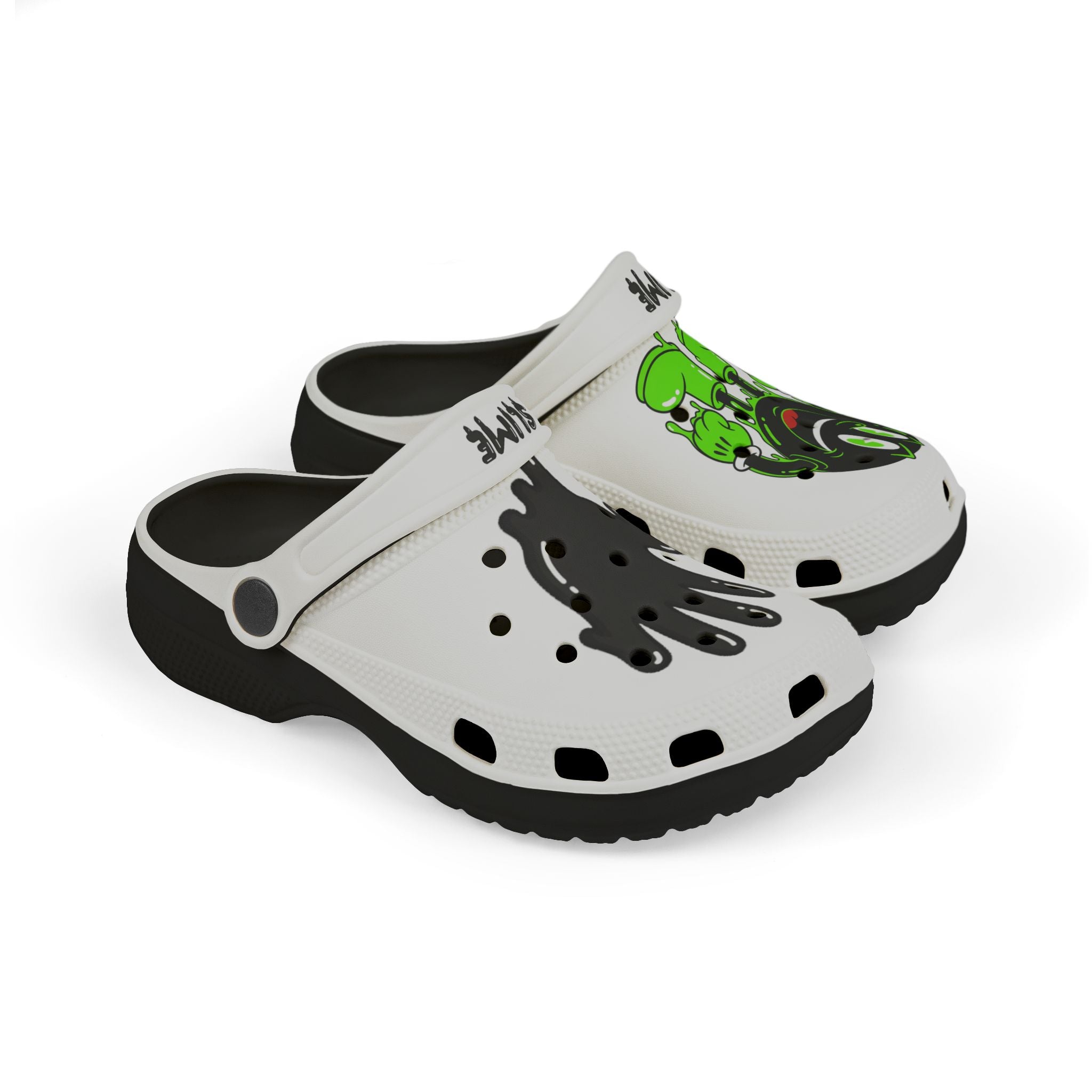 The Slime Shop Kids' EVA Foam Clogs — White / Green & Black Slime AOP (Slimeman Gzzz + Slime Hand)