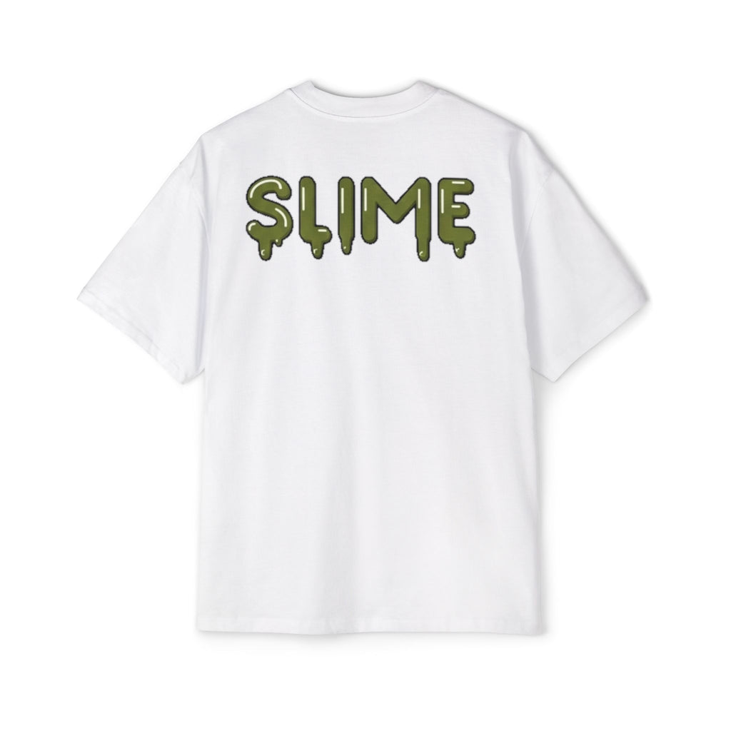 The Slime Shop Men's Oversized Tee — White / Olive Slime-$