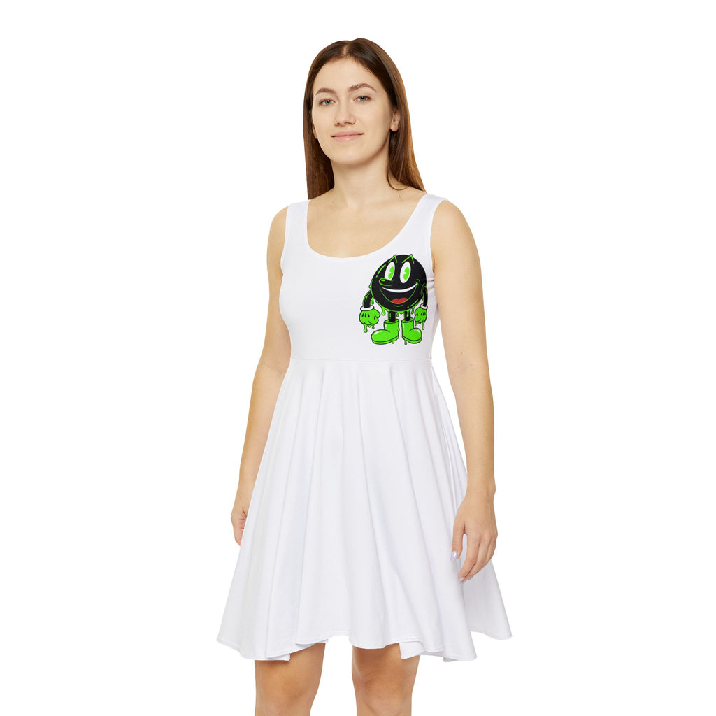 The Slime Shop Women's Skater Dress — White / Green Slimeman Gzzz