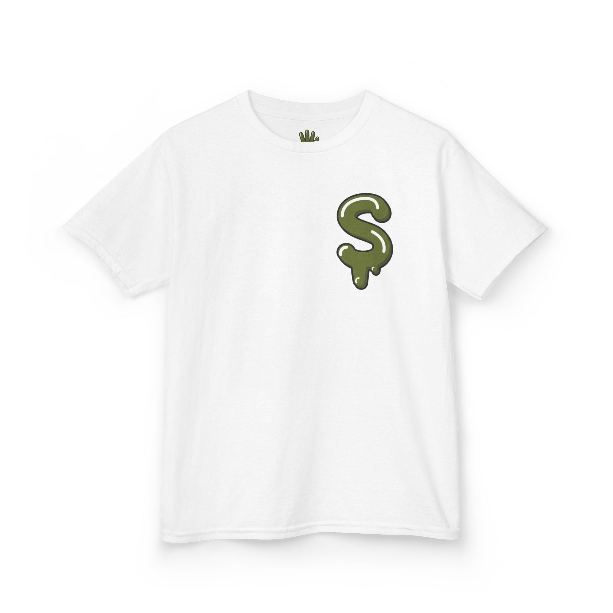 The Slime Shop Kids Heavy Cotton Tee — White / Military Green Slime $