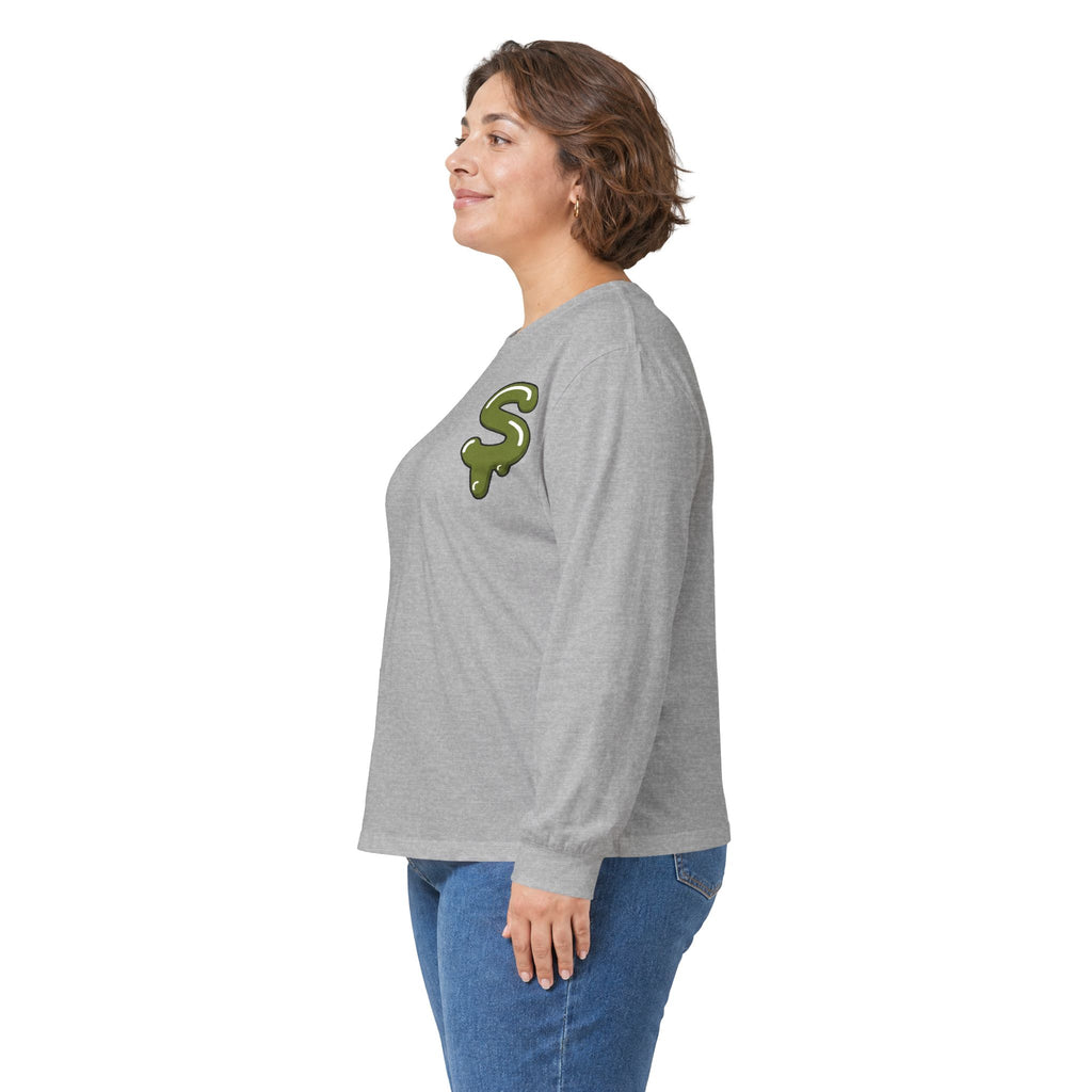 The Slime Shop Ultra Cotton Long-Sleeve — White / Olive Slime-$