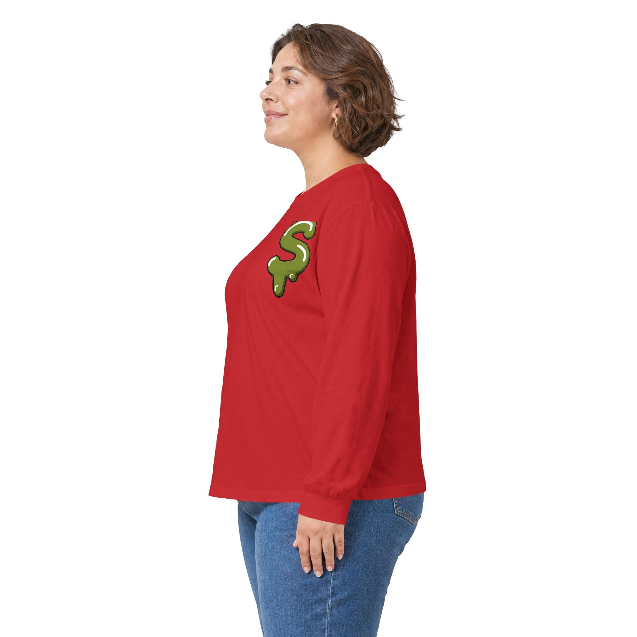 The Slime Shop Ultra Cotton Long-Sleeve — White / Olive Slime-$