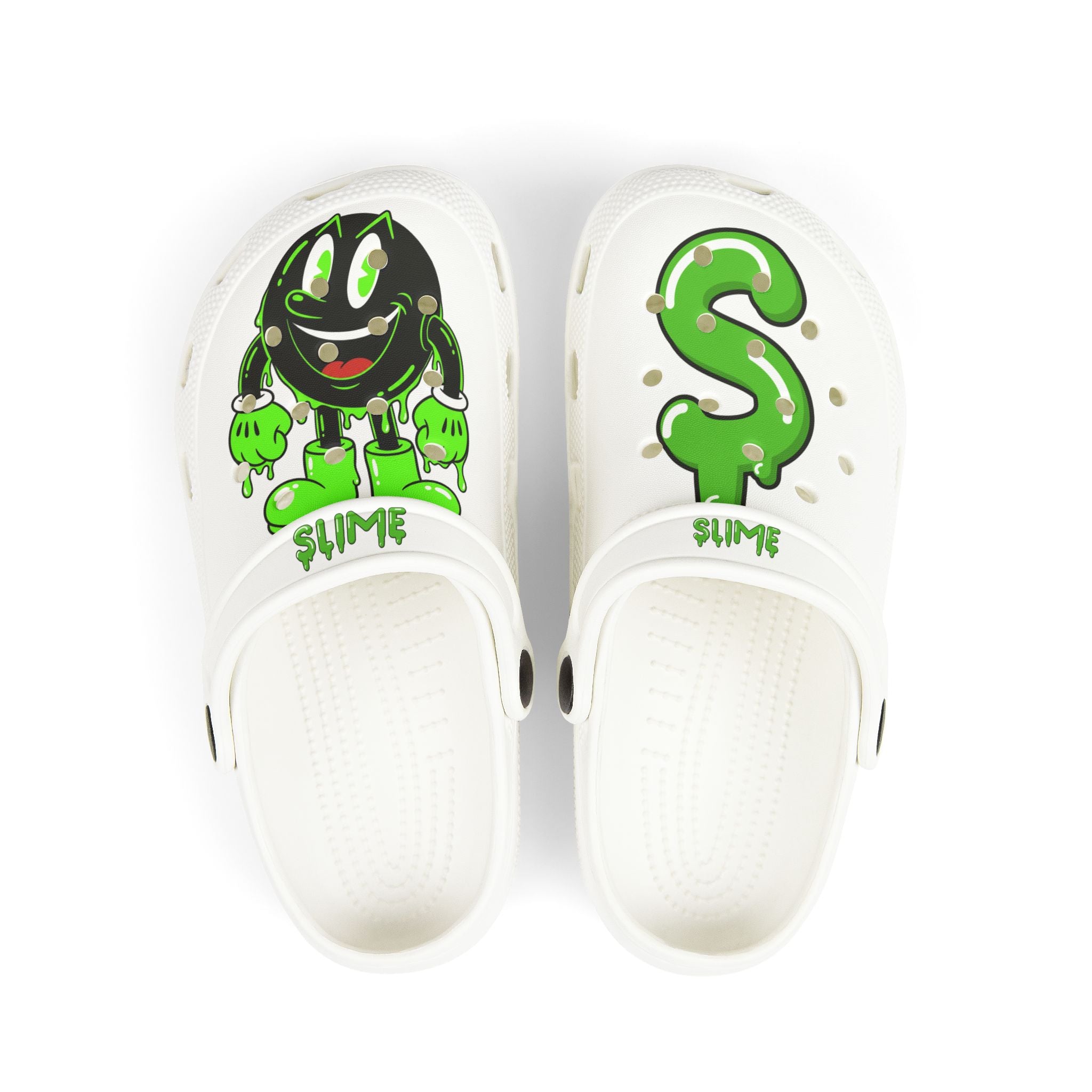 The Slime Shop Kids' EVA Foam Clogs — White / Green Slime AOP (Slimeman Gzzz + Slime $)